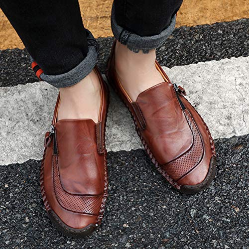 WILTENA Men's Fashion Loafers Casual Genuine Leather Zipper Slip on Driving Shoes Hand Stitching Comfort Shoes4