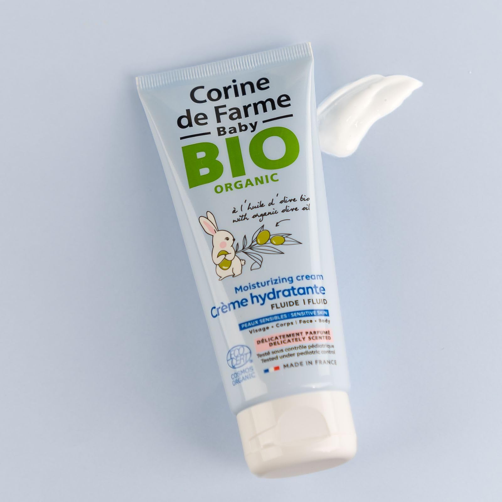 Corine de Farme - Crème Hydratante Parfumée Bio pour Bébé dès la Naissance - à l'Huile d'Olive Bio et au Beurre de Karité Bio - Convient aux Peaux Sensibles - Fabriquée en France