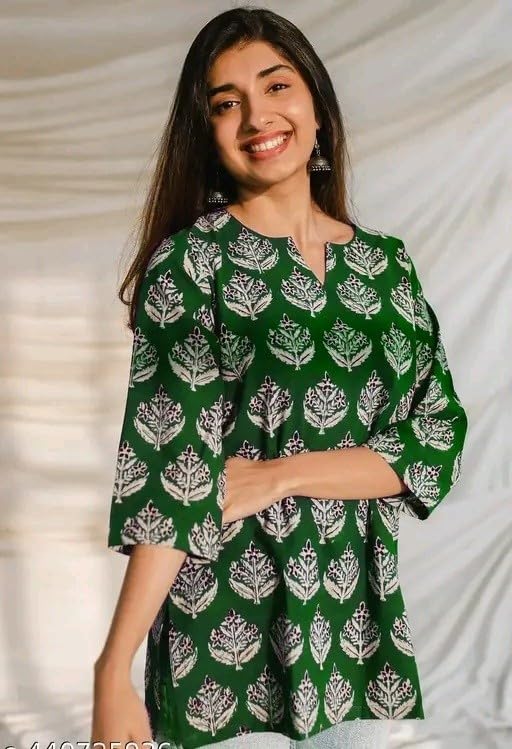 Image of Women's Short Kurti in Multicolor Rayon Cotton Blend | Ladies Ethnic Tunic | Office