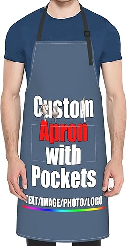 Miniatura 2 de Delantal personalizado para hombres y mujeres, niñas, niños, personalizable, nombre, texto, logotipo, imagen, foto, ajustable, con dos bolsillos