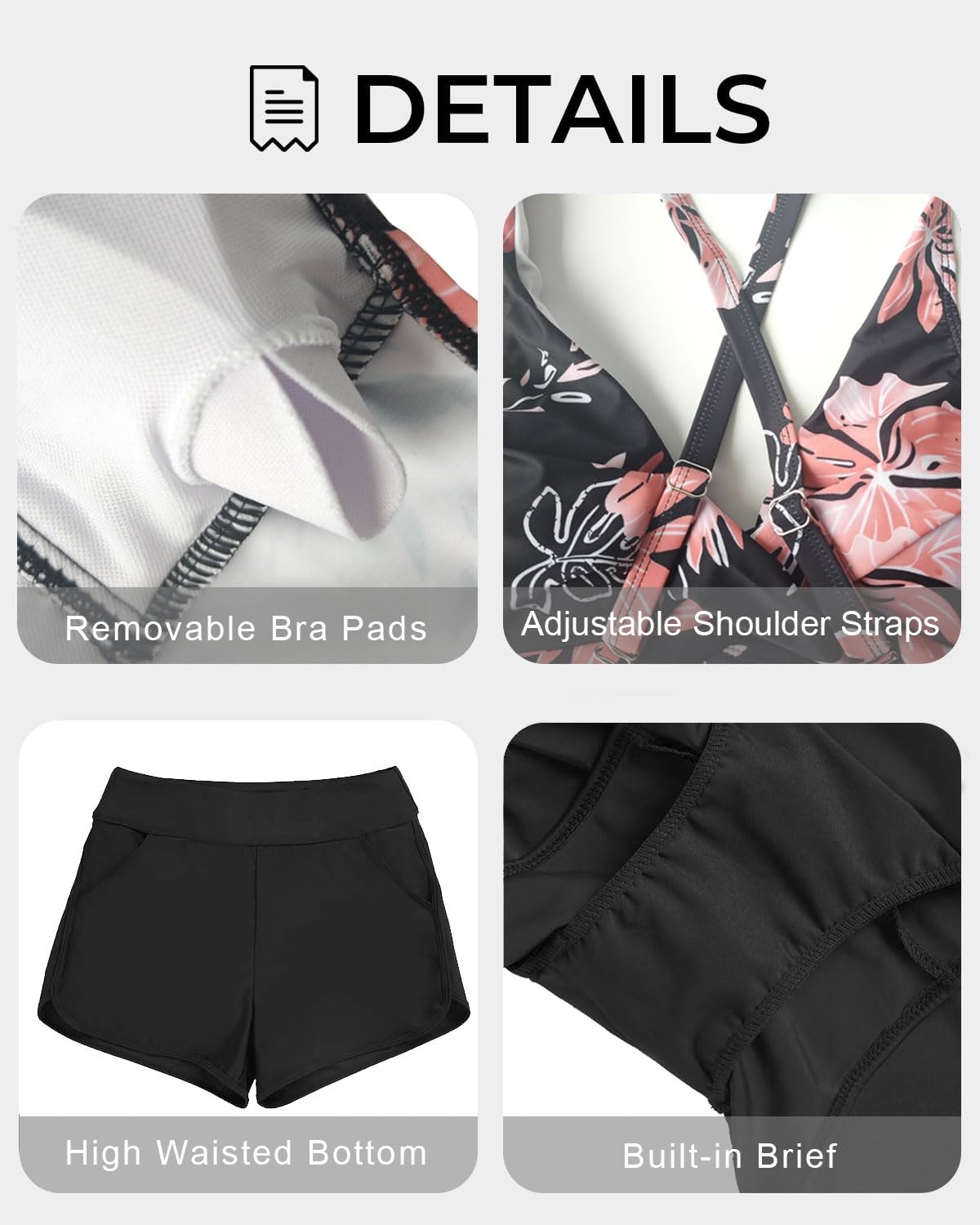 Yutdeng Tankini Mujer Cuello V Traje de Baño 2 Piezas Estampado Tankinis Push Up Bañador Mujer Trajes de Baño con Shorts Cintura Alta Conjunto de Bañadores Sexy Bikinis Dos Piezas Tirantes Extraíbles