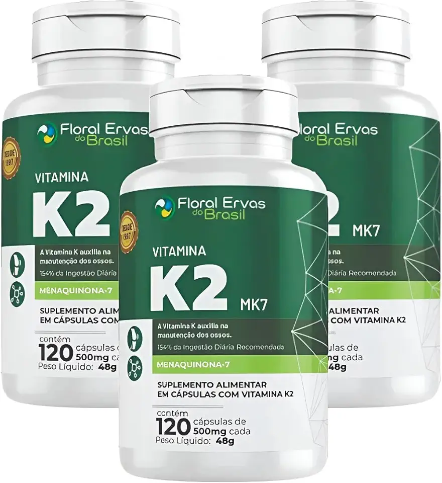 KIT C/3 Un. Vitamina K2 MK7-120 Cápsulas 500mg Floral Ervas do Brasil