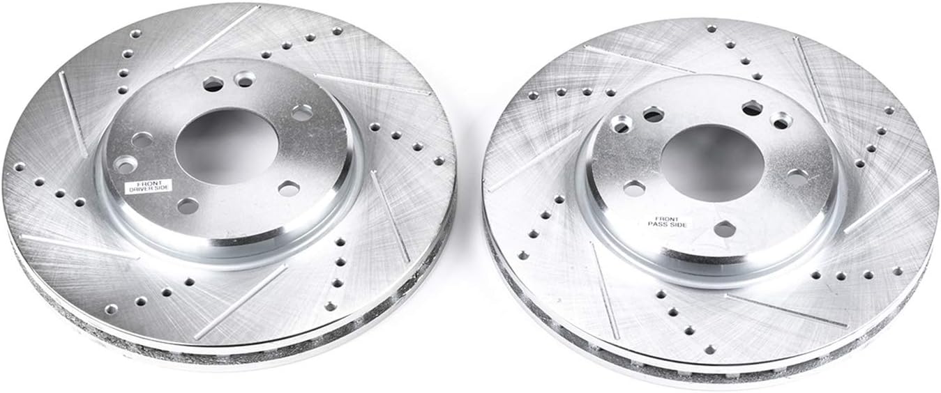 PowerStop Evolution Front Brake Rotors For Chrysler Crossfire 2004-08 |Mercedes-Benz C240 2003-05 |C280 2006-07 |C320 2001-05 - Drilled and Slotted Performance Disc Rotors Upgrade, EBR625XPR