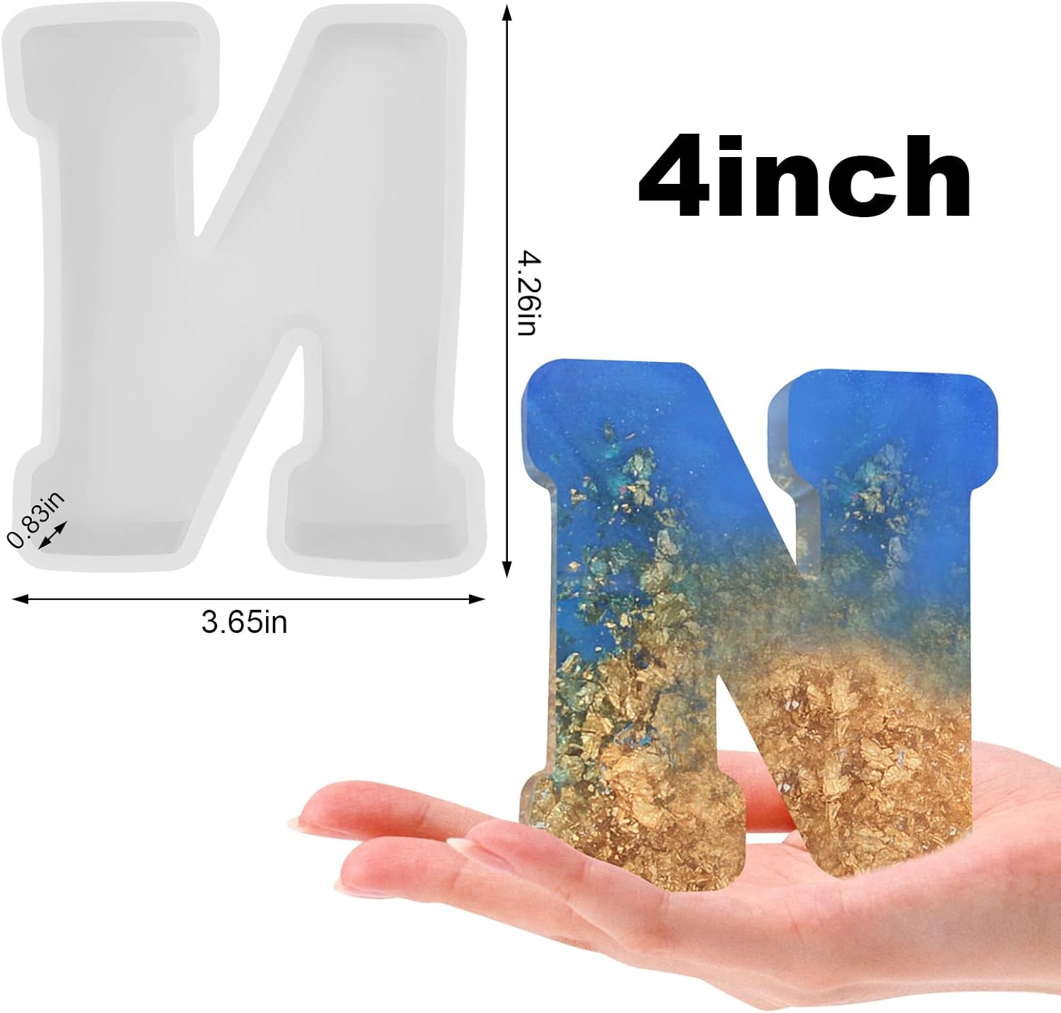 Large Letter Molds for Resin, 4 Inch 3D Silicone N Capital Alphabet Epoxy Resin Molds, A to Z Big Resin Letter Molds for Making Letters, Extra Giant Molds, Home Party Decoration, Art Craft Ornaments