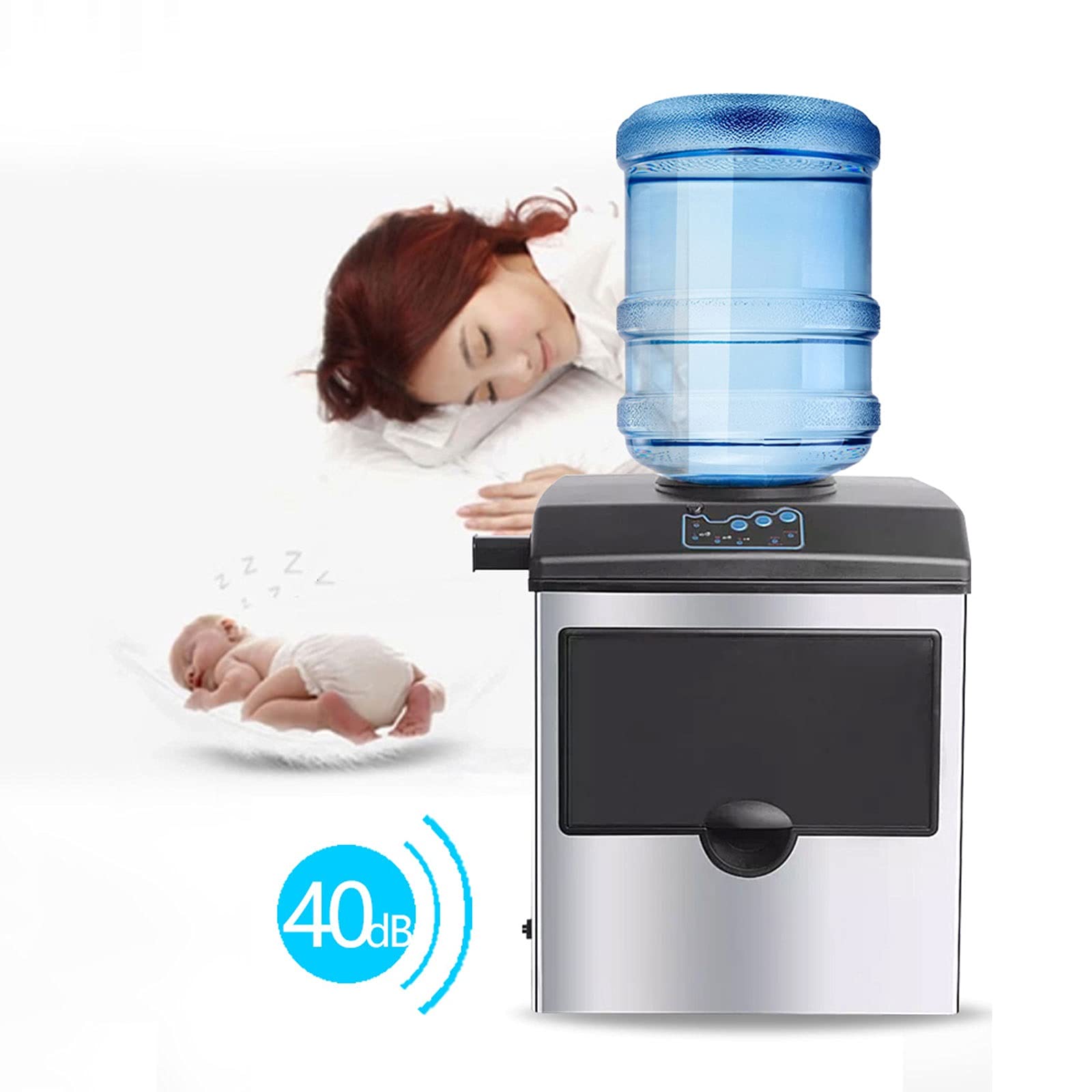 Máquina de hielo Máquina for hacer hielo en agua 2 en 1, Fabricadores de cubitos de hielo diarios de 55 libras, Fabricadores de hielo for encimera de acero inoxidable Cocina