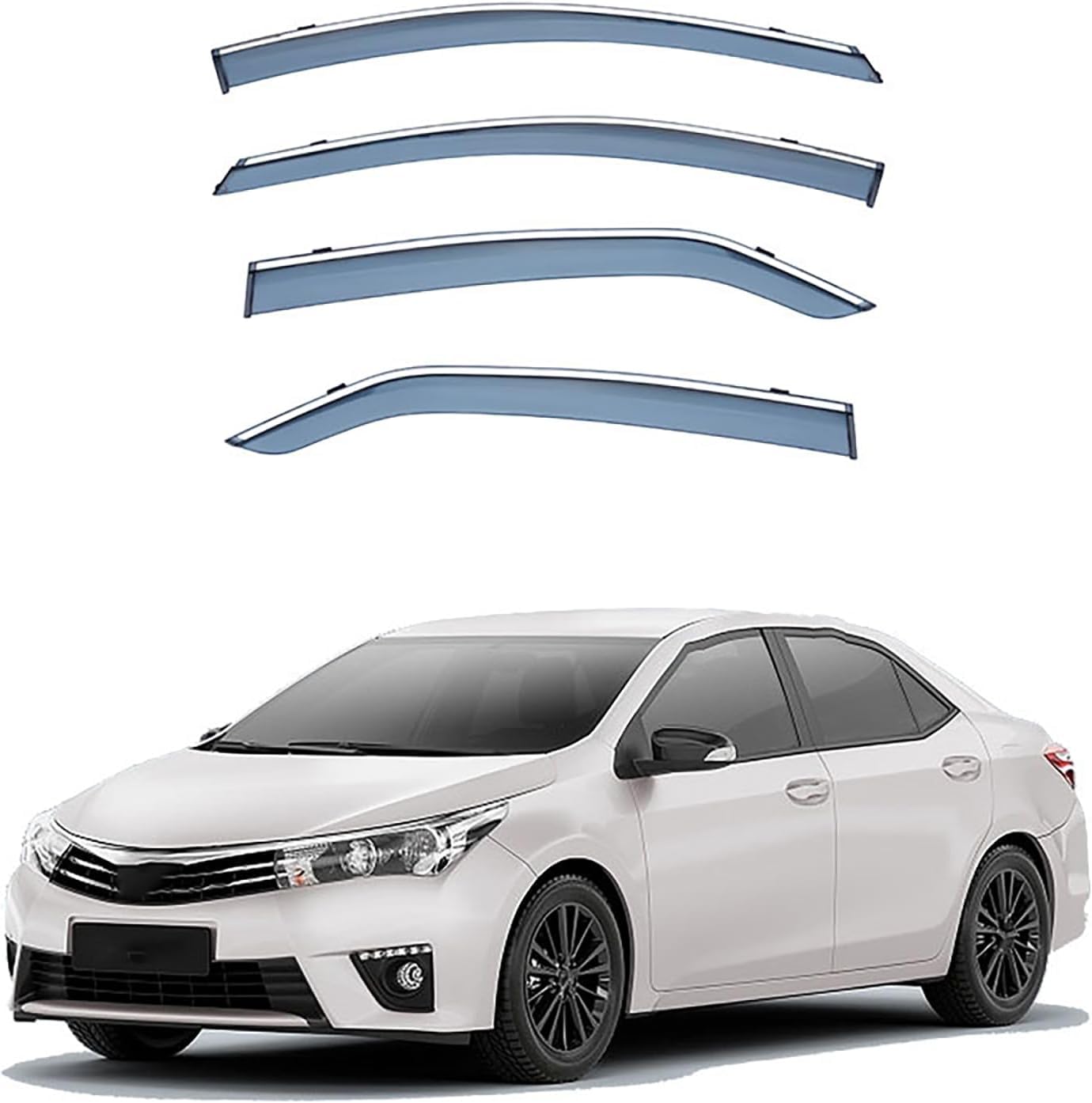 FengXH Window Deflectors for Toyota Corolla MK11-E170/E180 2014-2018 - 4pc Smoke Tint, Waterproof, Noise Reducing.