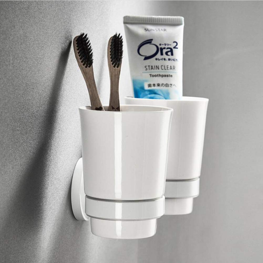 Portaspazzolino bianco Portaspazzolino in ottone con 2 bicchieri in ceramica doppio bicchiere portaspazzolino da parete per bagno
