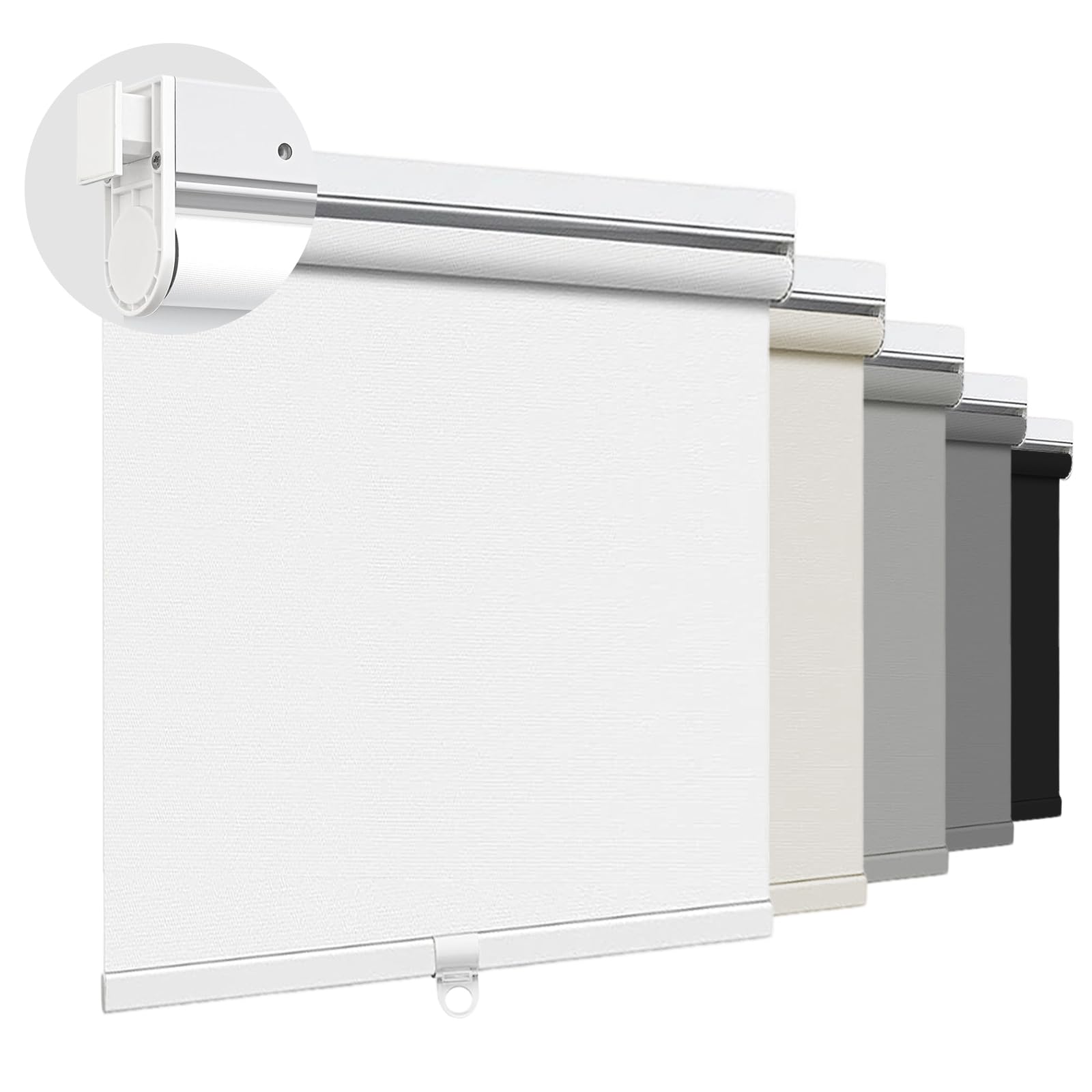 Luxevoir Panoramix No Drill Roller Shades for Window, 100% Blackout Cordless Roller Blinds for Home Privacy Custom Window Shade Easy to Install Roll Up Blinds(White, 79cm W x 150cm H)