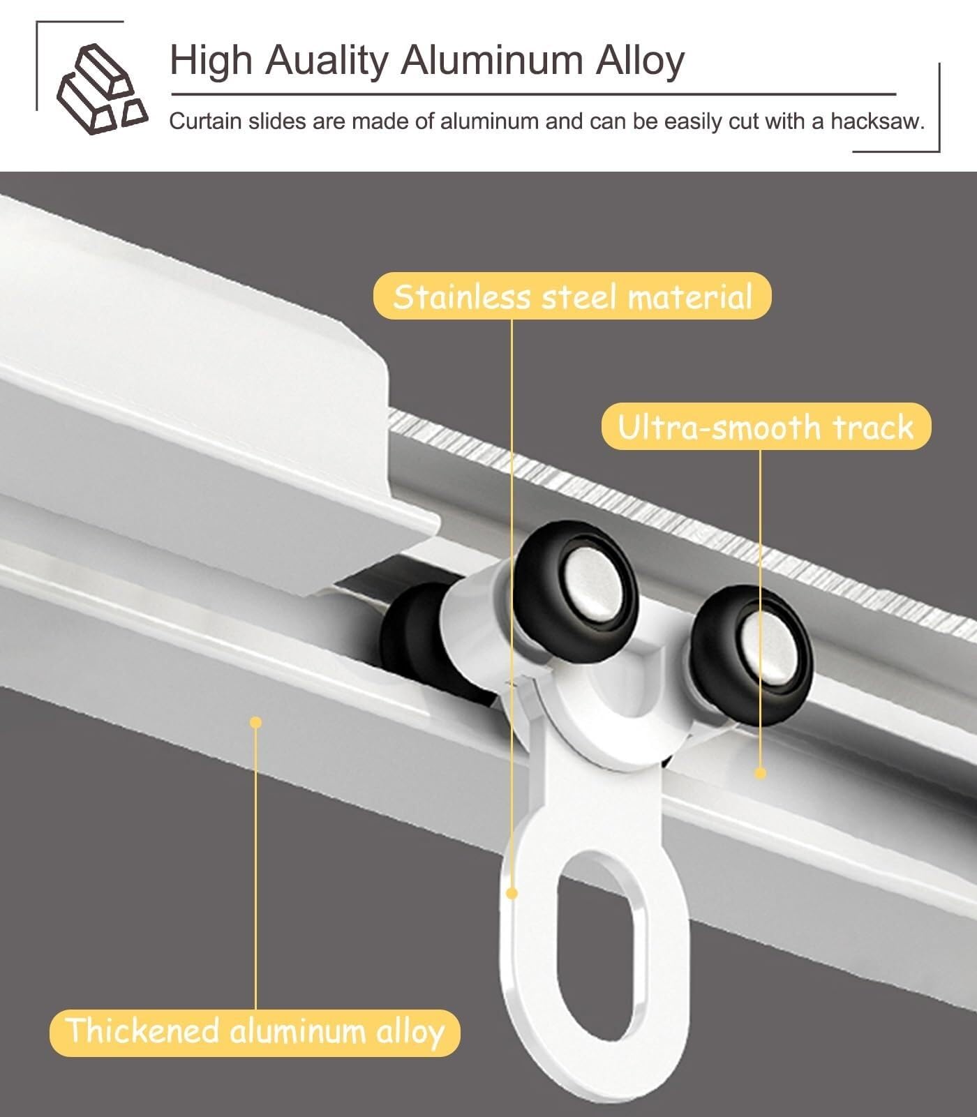 Kit de rails de rideaux occultants – Tringle encastrée en alliage d'aluminium avec supports cachés pour une action coulissante fluide – Idéal pour le salon et la chambre à coucher