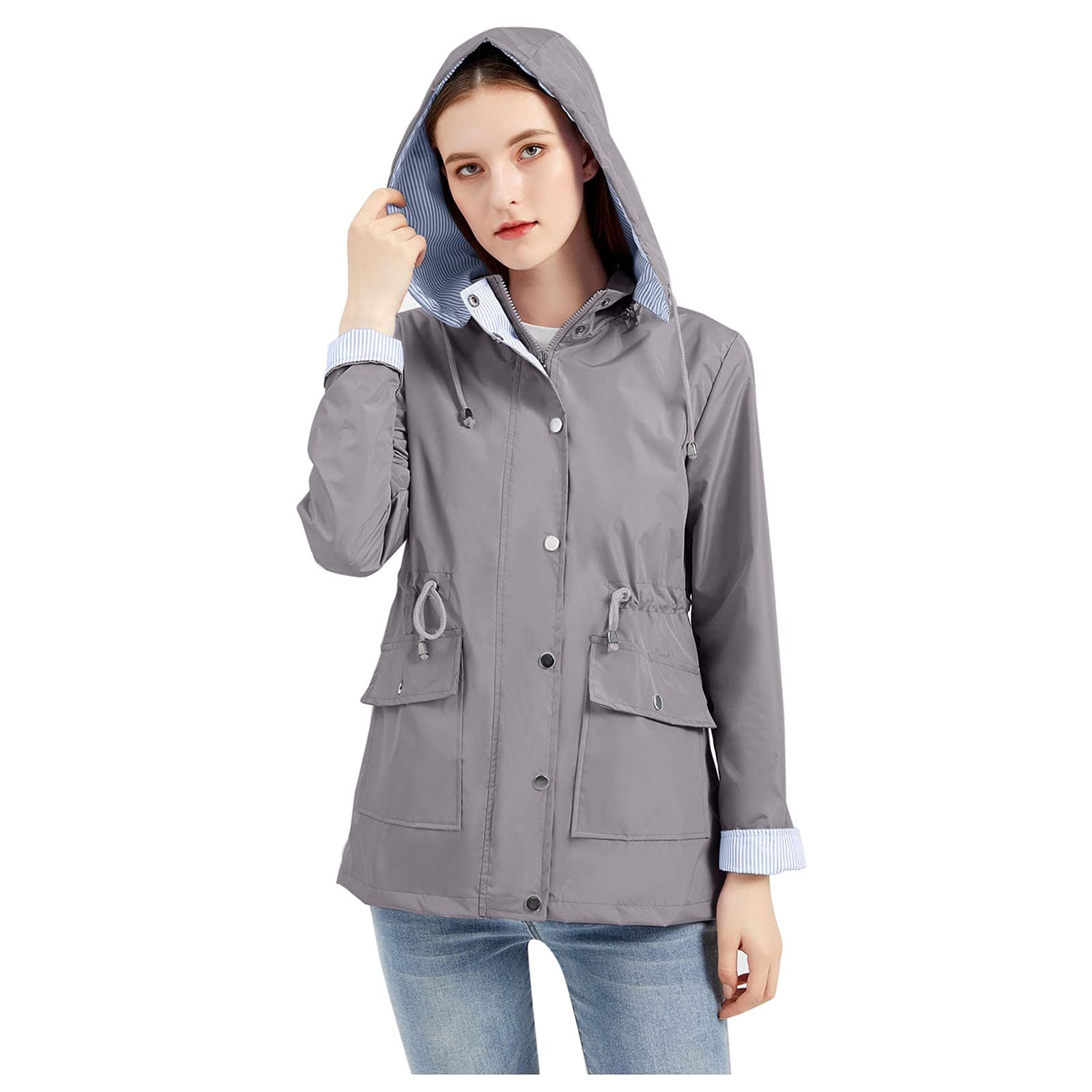 Generisch Chubasquero para mujer, impermeable, extraíble, capucha con cordón, abrigo de senderismo al aire libre, cortavientos, abrigo de invierno impermeable
