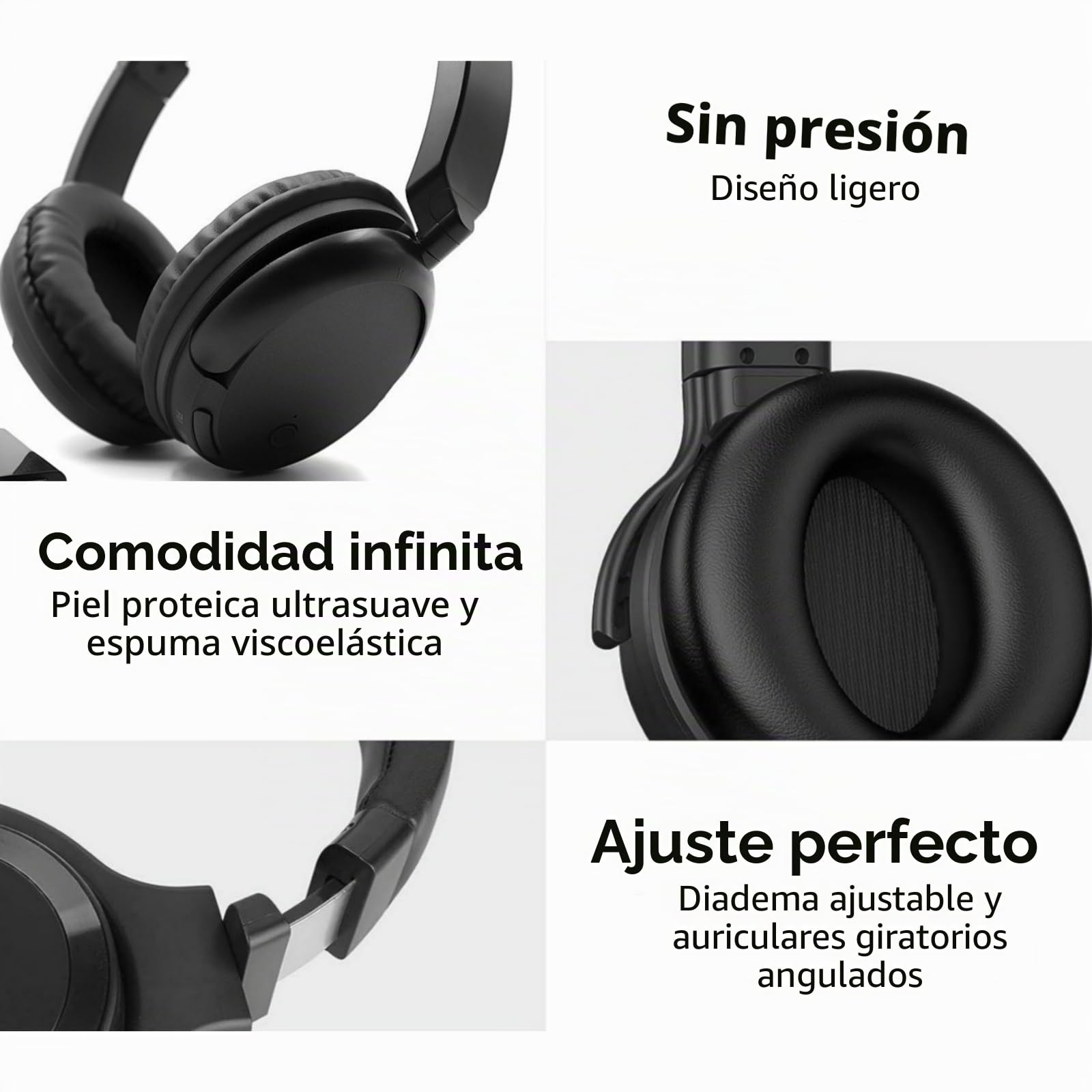 Auriculares InaláMbricos Bluetooth Sobre La Oreja Para Tv, TeléFono MóVil Y Pc, Sonido De Graves Puros, EstéReo De Alta Fidelidad, Auriculares Ligeros Con Bluetooth Para Personas Mayores - Negro