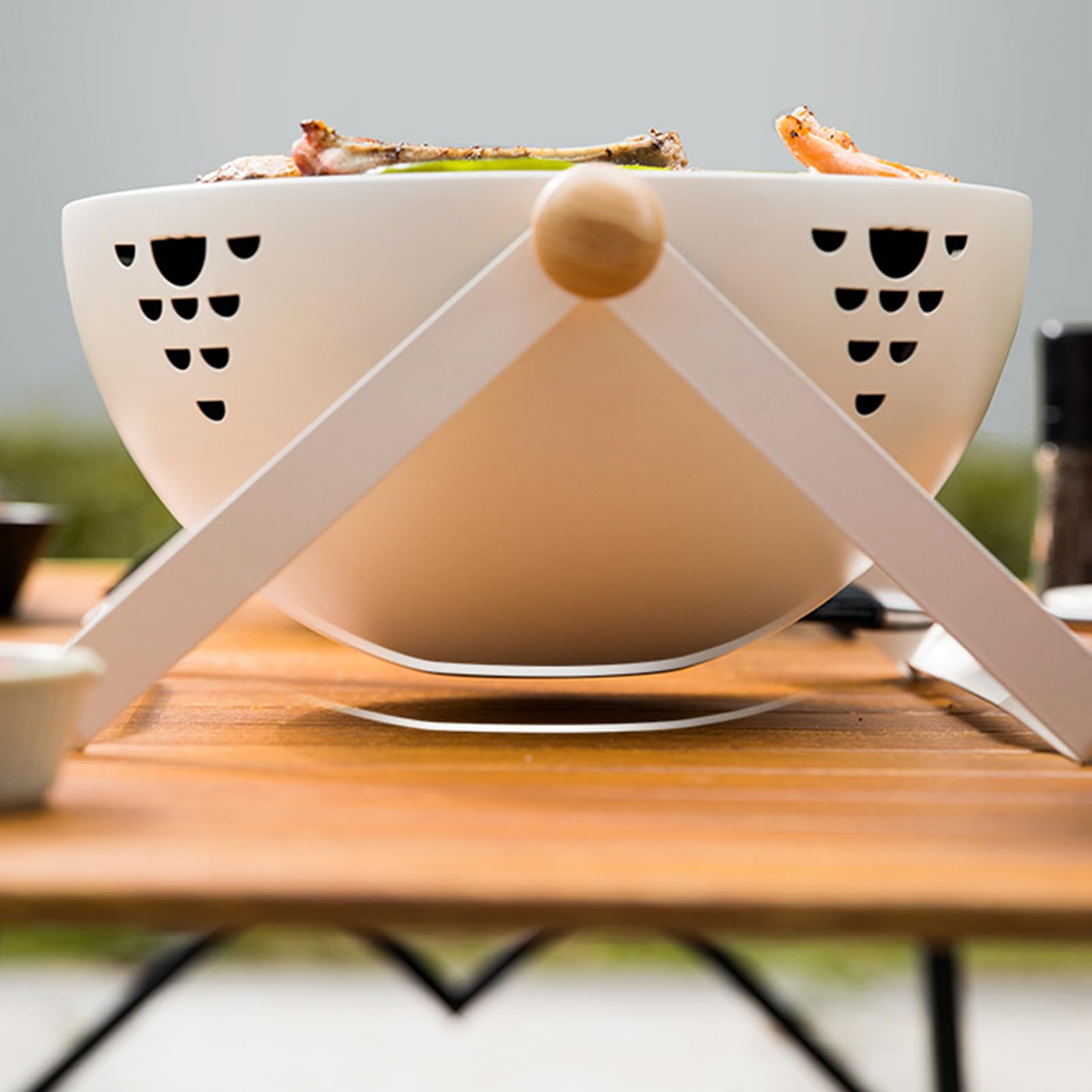 Mały Grill Węglowy Składany Przenośny Piecyk Ręczny | Grill BBQ Z Uchwytem Antypoparzeniowym do Ogrodu Stołu Kempingu Podróżowania Pikniku Smażenia Mięsa Parzenia Herbaty