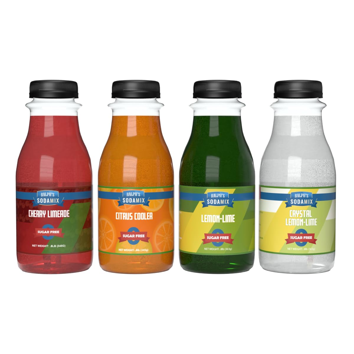 Ralph's - Confezione di 4 sapori per acqua frizzante senza zucchero, ciliegia, lime, lime, lime, cristallo