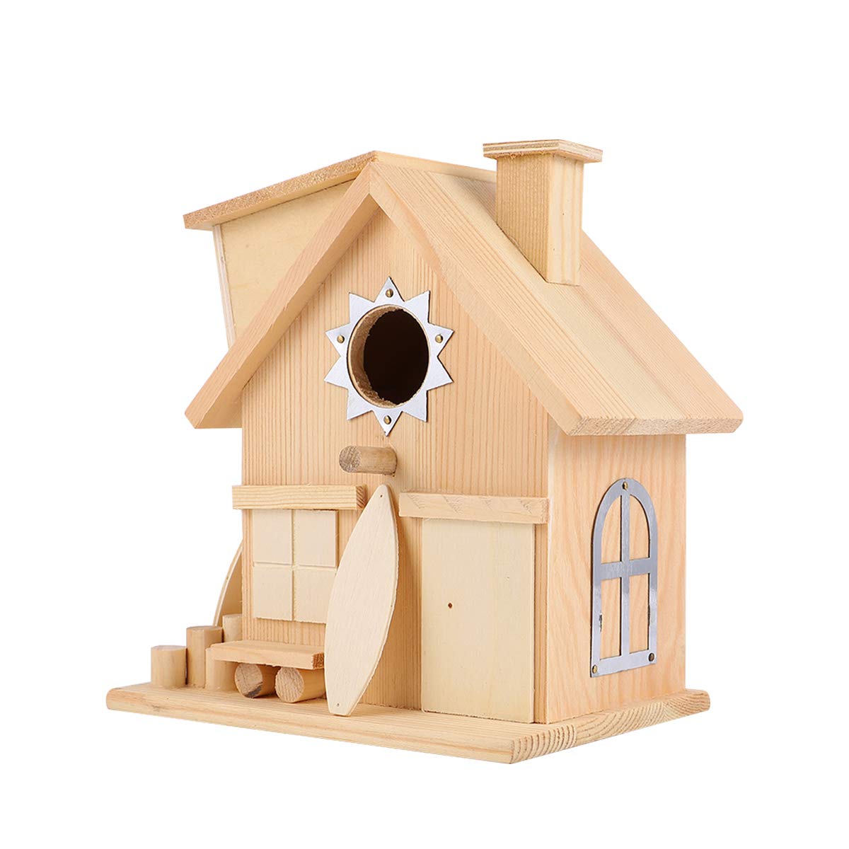 Casa de Pájaros de Madera Colgante Resistente para Exterior Decoración Rústica Jardín Fácil Instalación sin Herramientas para Aves Pequeñas