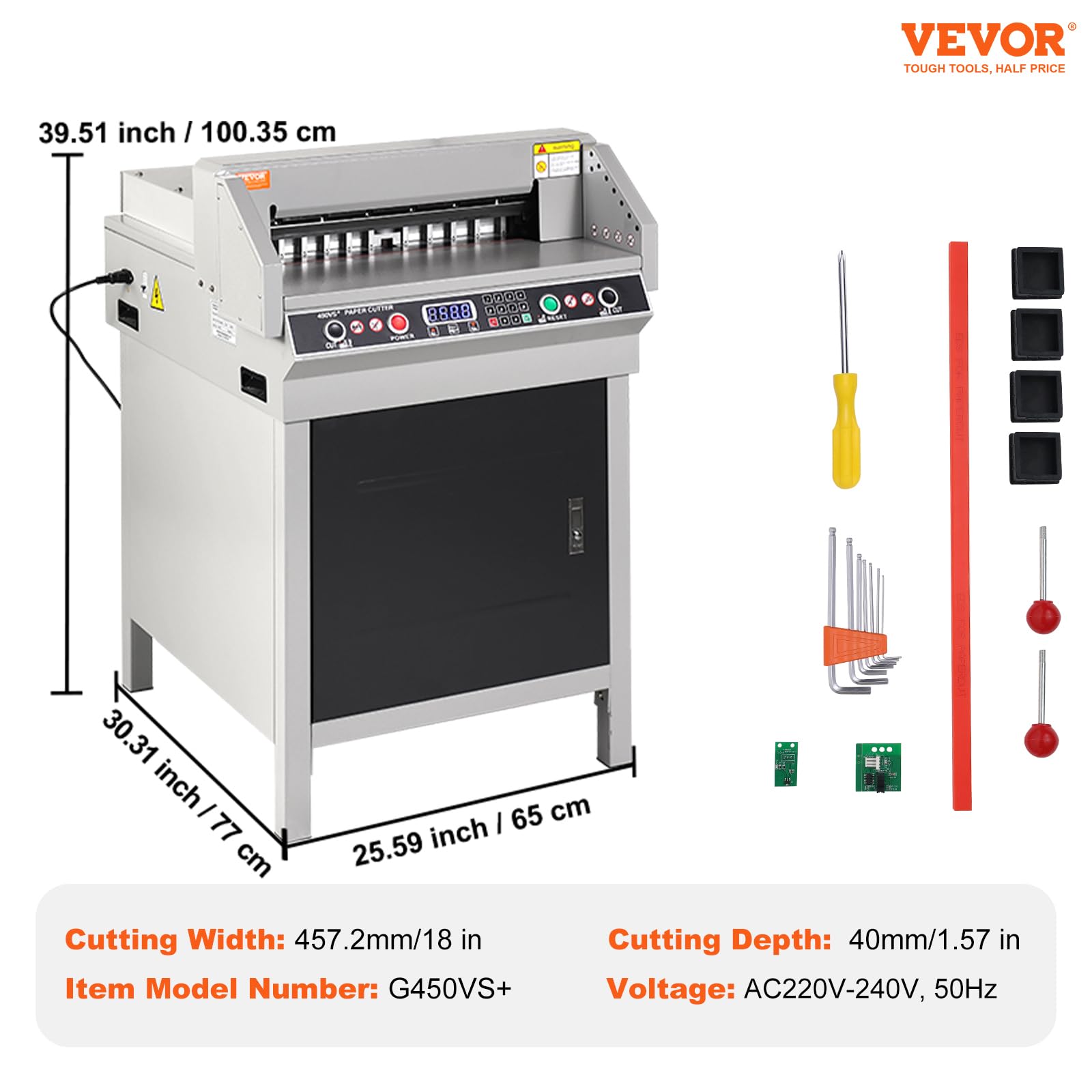 VEVOR Elektryczna krajalnica do papieru maks. 450 mm, elektryczne zaokrąglenie narożników, grubość cięcia 40 mm, z inteligentnym panelem LCD, pozycjonowanie światła podczerwonego, do etykiet, biura