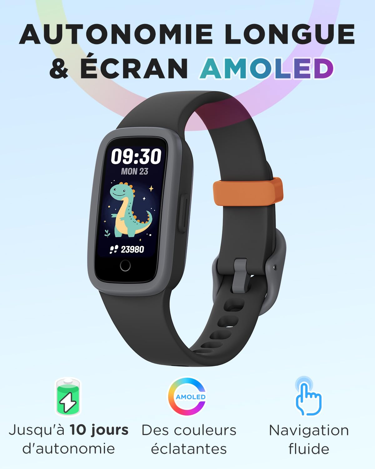 Montre Connectée Enfant Vigor 3, Écran AMOLED pour Garçons Filles 5-15 Ans | Étanche 3ATM, Sans App ni Smartphone, Podomètre, Alarme vibrante, Fréquence cardiaque, Moniteur de sommeil, 10 modes de sport