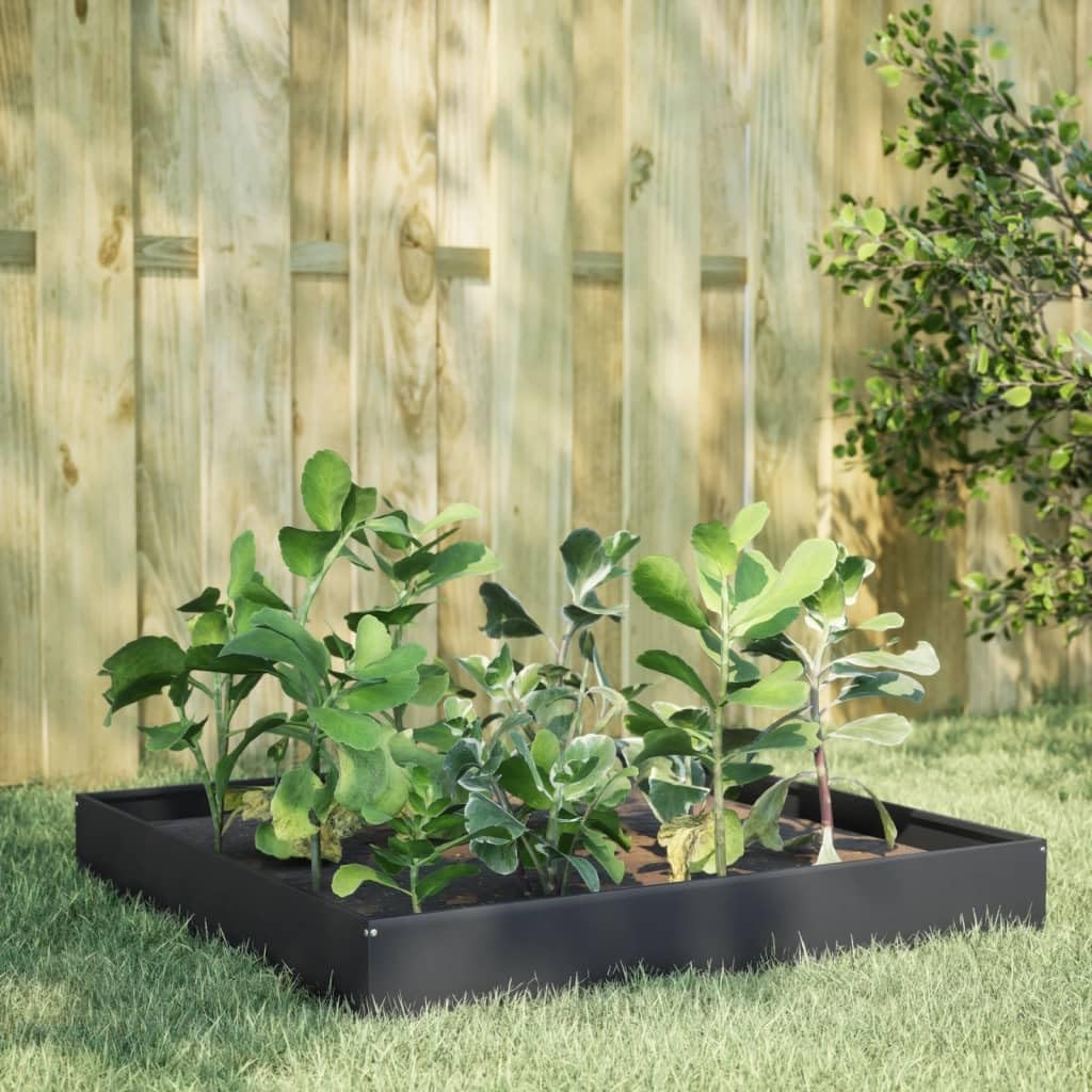 Hochbeet Anthrazit aus Stahl 100 x 100 x 26 cm mit offener Unterseite, für Garten Terrasse Balkon Fensterbank, für Kräuter Gemüse Blumen im Outdoor Bereich