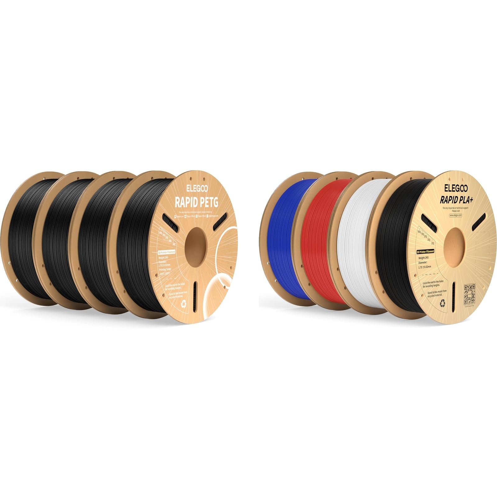 ELEGOO 1.75mm PETG Filament Schwarz 4KG & PLA+ Filament 4 Farben 4KG
