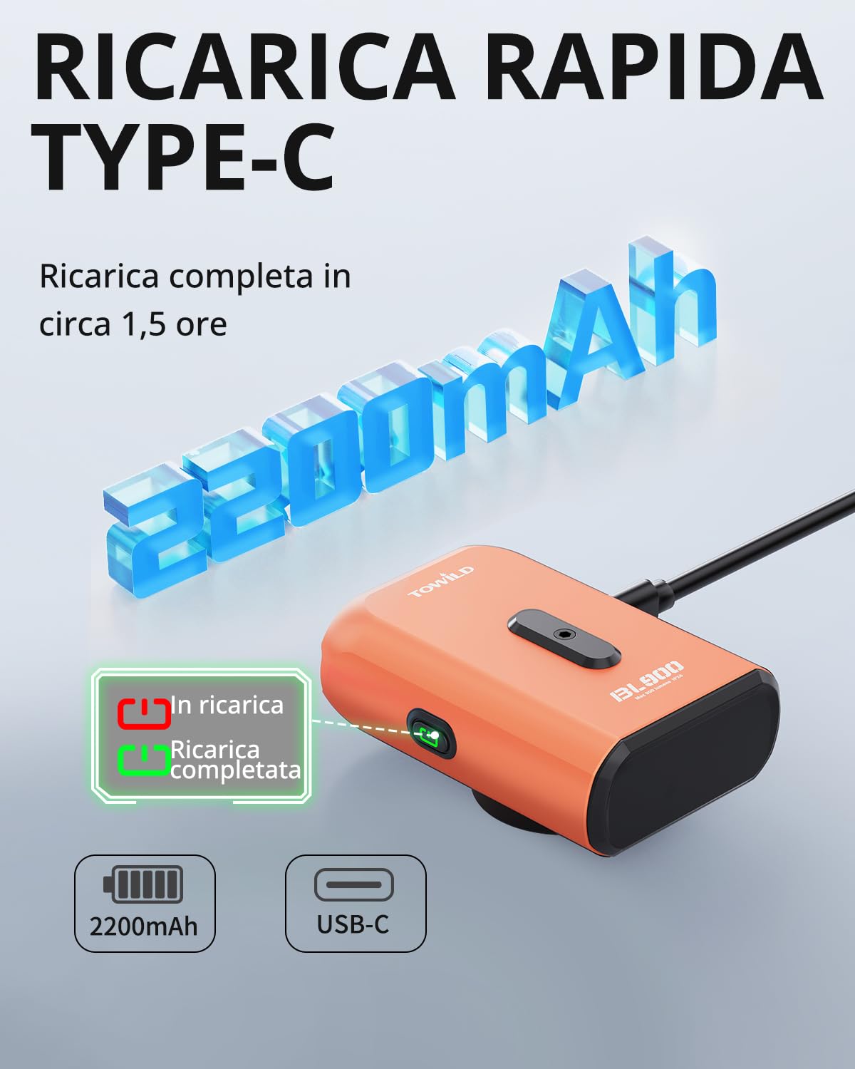 towild BL900 Luci Bici Anteriori 900 Lumen, Doppio Fascio LED Faro Anteriore per Bicicletta Compatibile con Garmin/Wahoo/Bryton Ciclocomputer, Batteria 2200 mAh, Ricarica USB-C