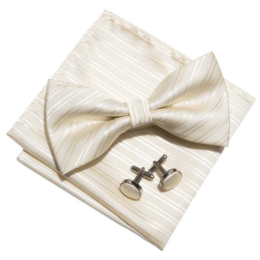 Corbata sólida para Hombre, Juego de Gemelos y pañuelo con Pajarita, Corbata de Mariposa extraíble, Traje de Negocios para Fiesta de Boda