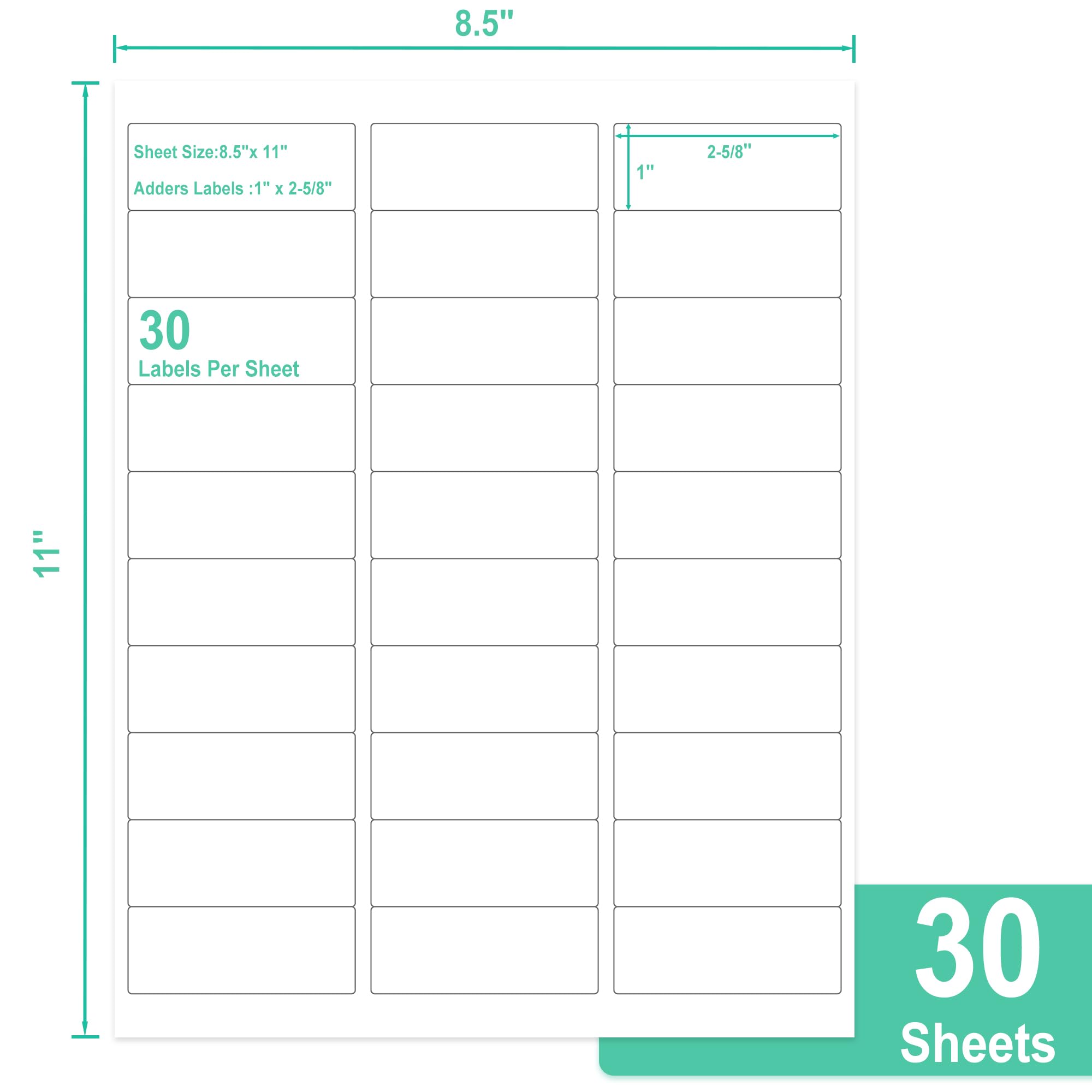 L LIKED 1 "x 2-5/8" Adress-Etiketten Aufkleber - 30 Up Versandetiketten selbstklebend Barcode FNSKU Aufkleber für Tintenstrahl- und Laserdrucker (30 Blatt/900 Etiketten)