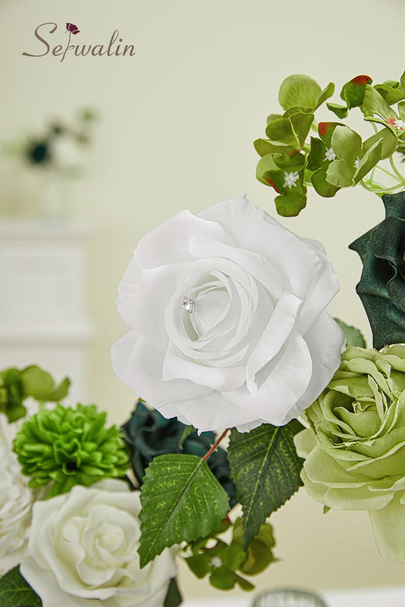 Serwalin Artificial Flowers Fake Silk Flowers Cake Flower White Green Flower for DIY Wedding Bouquets Centerpieces Baby Shower Party Home Decorations - Image 4