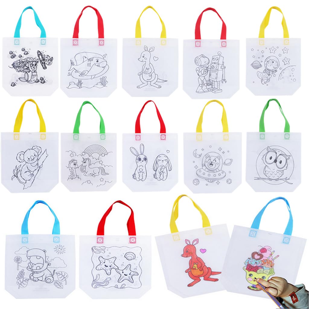 HASTHIP® DIY Painting Bags for Kids Set of 12Pcs Non-woven Pre-outlined Cartoon Doodle Hand Bag Coloring Craft Kit Kids Reuseable DIY Coloring Handbags (B0DB8JF5NM) Amazon Price History, Amazon Price Tracker