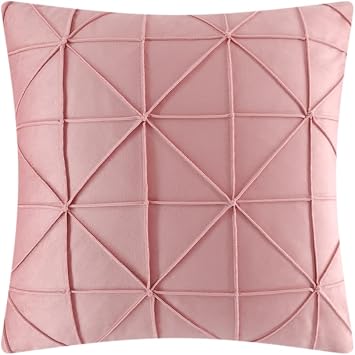 JWH Velvet Throw Pillow Cover Decorative Geometric Stripes Cushion Soft Velvet Pillow Case for Bed Couch Bedroom Car 18x18 Inch Grayish Pink