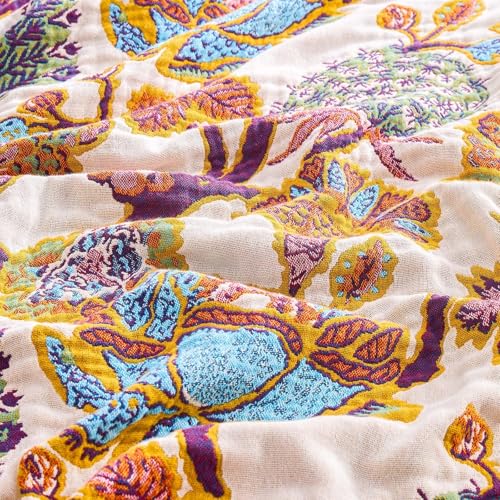Image of XIBLC Boho Throw Blanket for Bed, 100% Cotton Soft Rustic Quilt Fall Blanket, 80 inchx90 inch Floral Printed Farmhouse Decor Bed Blankets, All Season Rustic Reversible Bohemian Throw Quilt