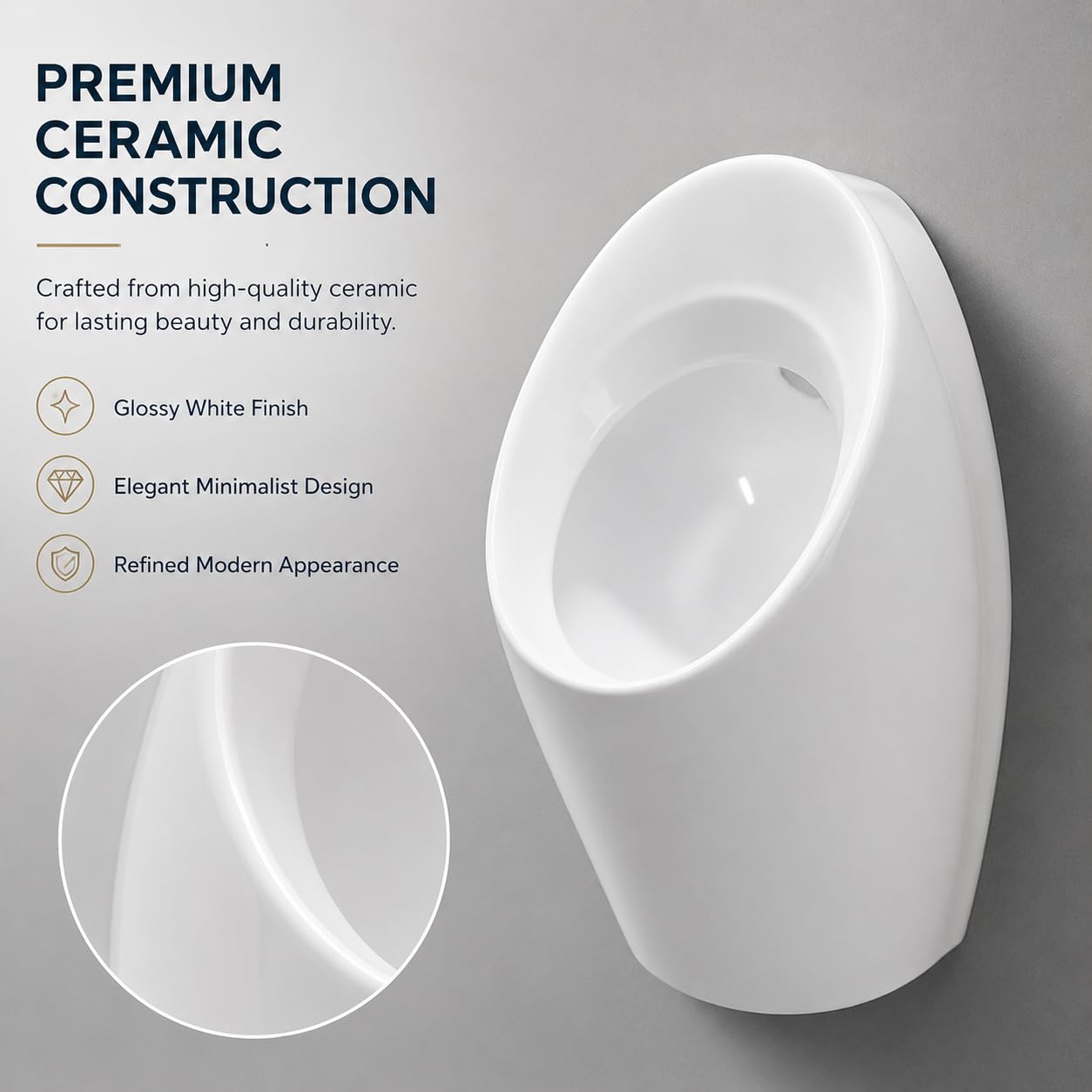MAGIC SELECT Urinario de Pared Cerámico Blanco 340 x 320 x 620 mm | Orinal Masculino Mural Compacto, Con Kit de Instalación y Desagüe, 340 x 320 x 620 mm, Para Baño, Bar, Restaurante y Oficina