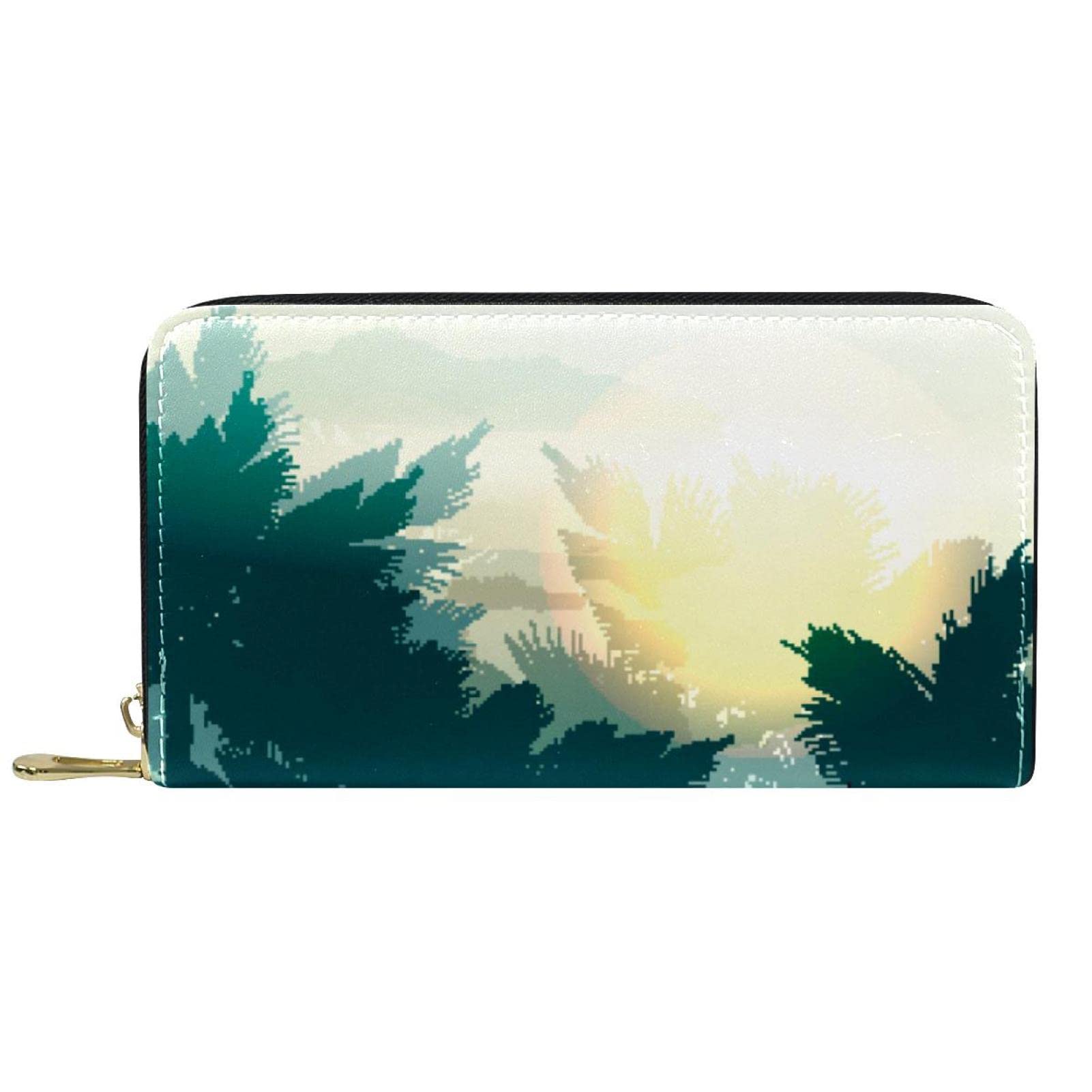 Cartera de cuero con cremallera larga con patrón de plantas, Varios colores, 20.5x2.5x11.5cm/8.07x1x4.53 in, Classic