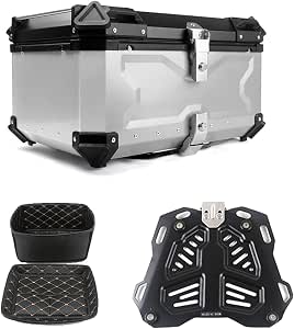 Top Case Moto Aluminium 45L - Coffre Arrière étanche, Avec Dossier - Universel Scooter, Quad - Antivol Acier Inox, Stickers Réfléchissants