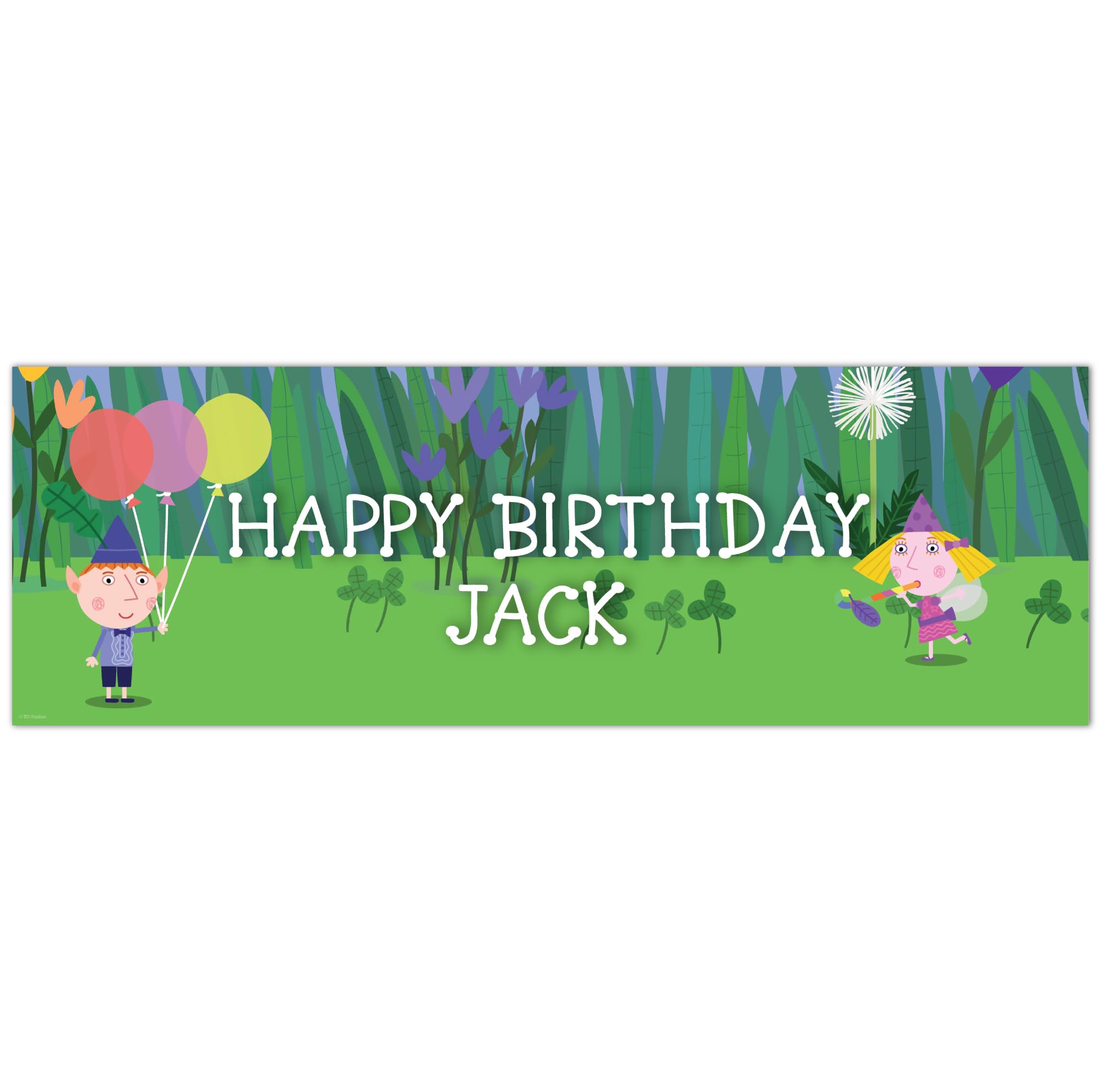 Themed Multicolour Ben & Holly's Little Kingdom Birthday - Ben And Holly Grass Scene Personalised Banner Wall Sticker (120Cm Width X 40Cm Height)