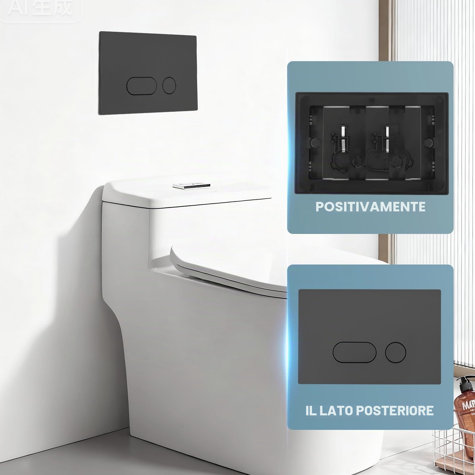 Placca Di Comando Compatibile Con Geberit, Placca Wc Geberit, Doppio Lavello, Con Set Di Leva E Telaio Di Montaggio, Compatibile Con Geberit Sigma 01, 20, 30, 50, Up320 (nero)
