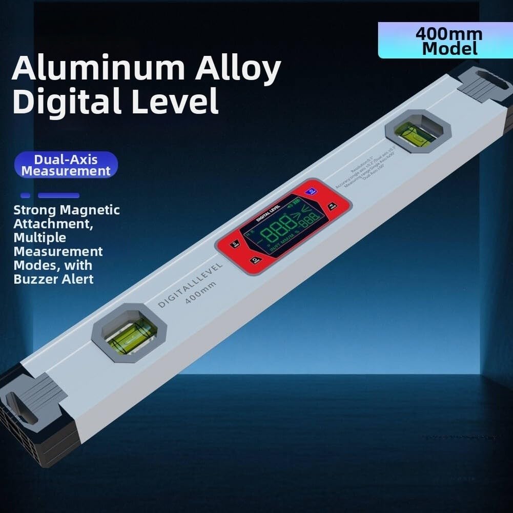 Calibro professionale per smussatura 400 mm, livella digitale con forte magnete e allarme acustico per attività di lavorazione del legno (rosso)