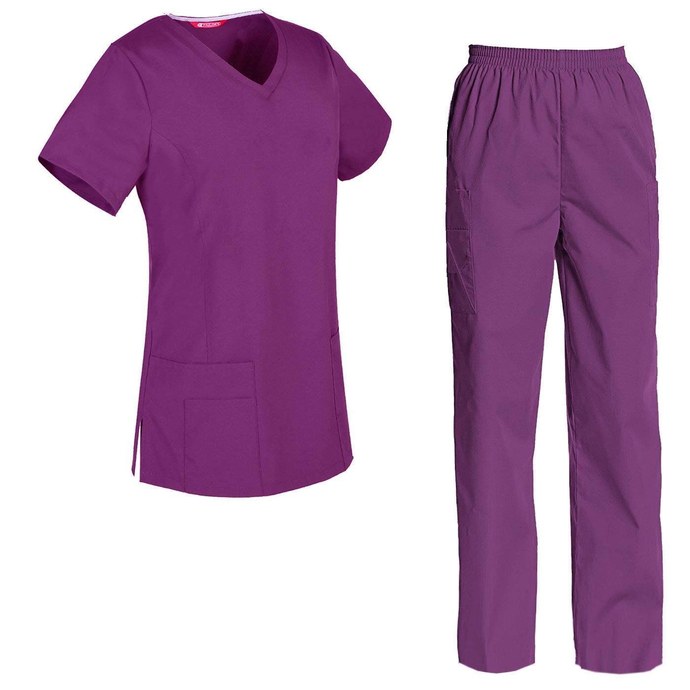 Women's Scrubs Set Scrub Top and Pants Scrubs Set Eggplant