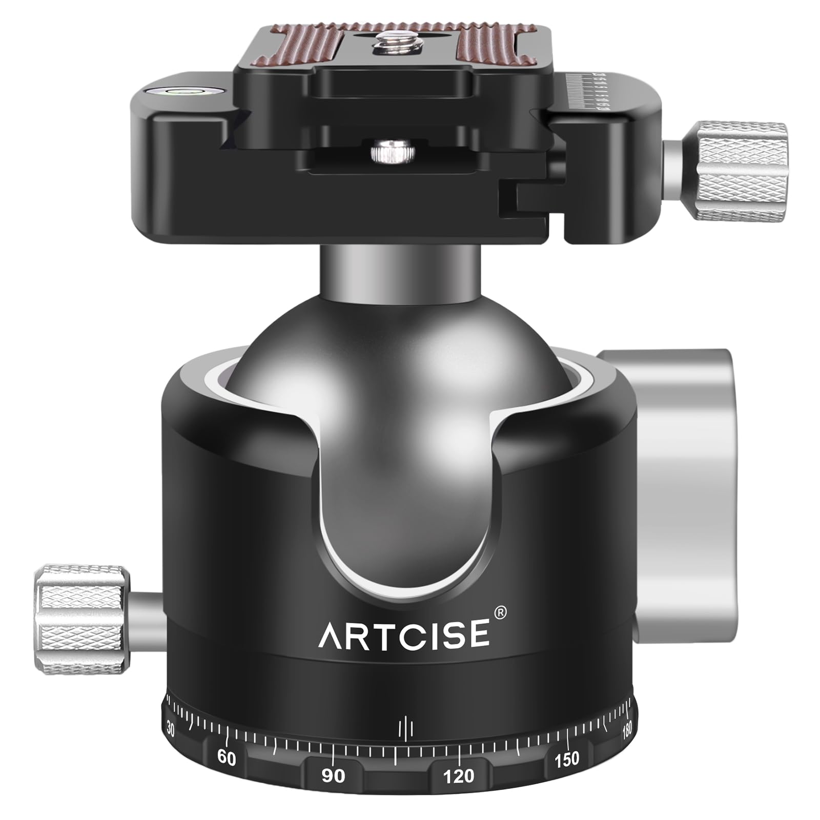 Testa a sfera a profilo basso ARTCISE, testa per treppiede in metallo da 50 mm compatibile con piastra di sgancio rapido Arca 1/4" per treppiede monopiede fotocamera DSLR, capacità di carico: 30kg