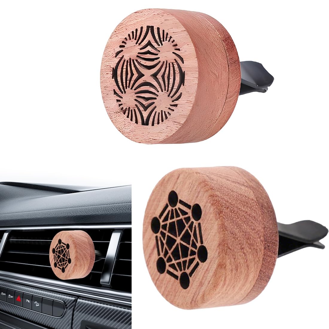 Diffusore profumo auto in legno 2 pezzi, Oli Essenziali per Auto, Diffusori Auto