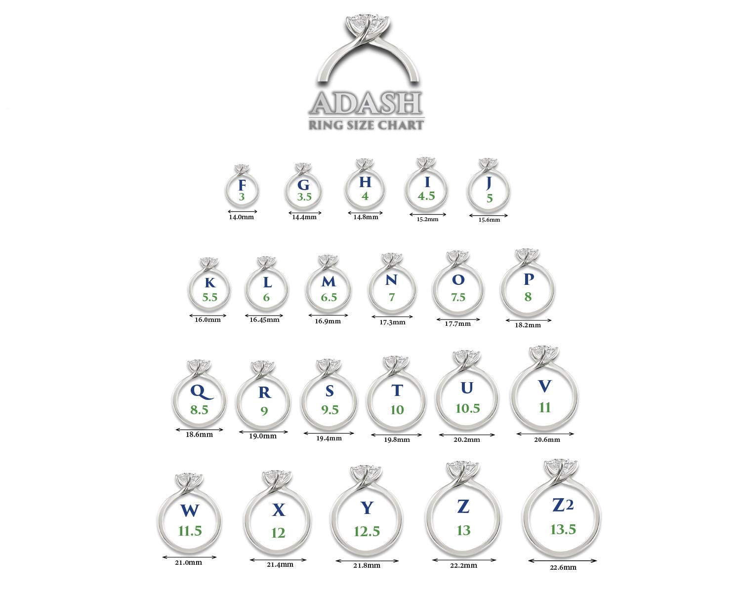 ADASH Ring Sizer UK, AZ Ring Measurement Tool, with Ring Size Guide