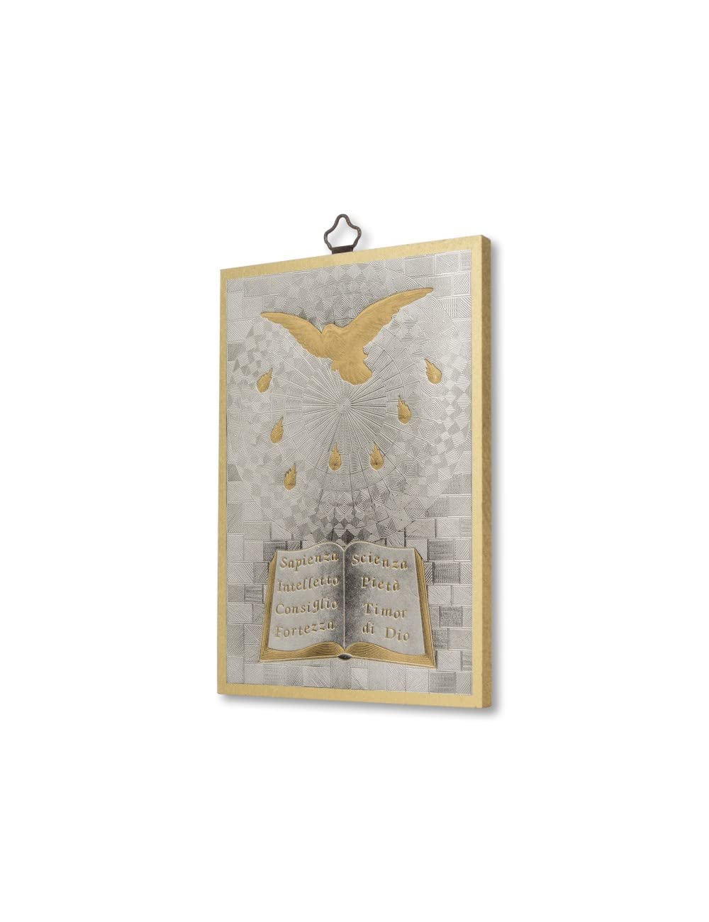 Creche De Noel En Bois Fratelli Bonella - Tableau Sacré Sur Bois MDF De Peuplier 8 Mm Avec Mosaïque En Feuille Dorée De La Dernière Cena Avec Prière à L'arrière 10 X