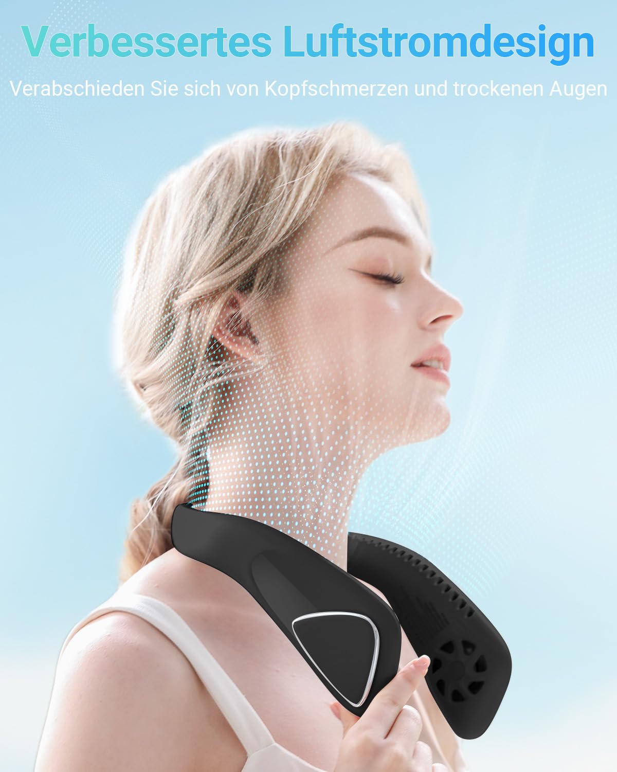 Jialexin Tragbarer Nackenventilator, Hals Ventilator Wiederaufladbar mit 6000mah, Persönlicher Ventilator mit 3 Geschwindigkeiten,Blattlos Ventilator FüR Sport,Reisen,Außen,Innen,Geschenk(Schwarz)