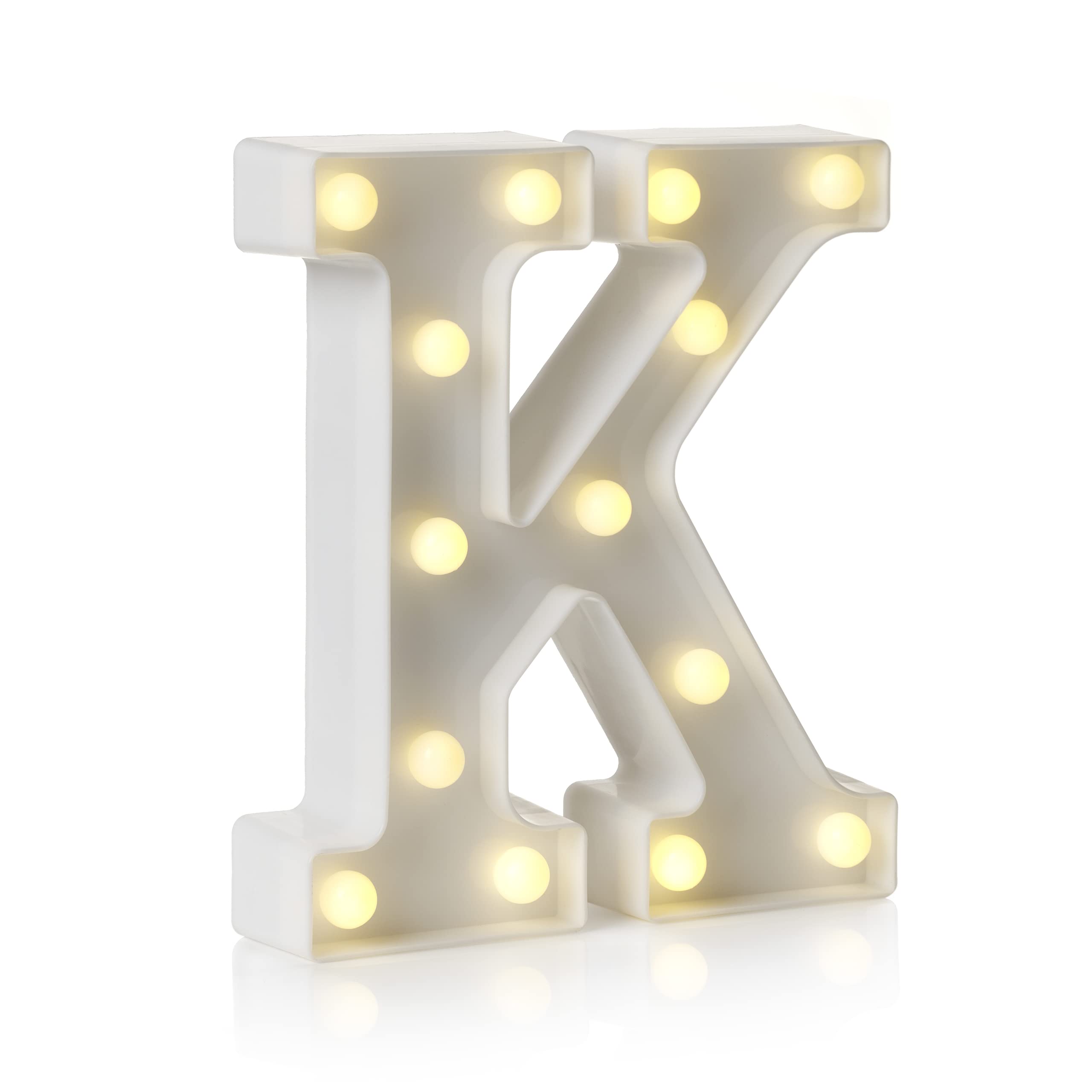 Auraglow K Led Alphabet Letter & Number Light Sign Decorations, Lamp For Home Birthday Party Event, Night Lights, Battery Powered Letters And Numbers With Four Hour Timer (K)