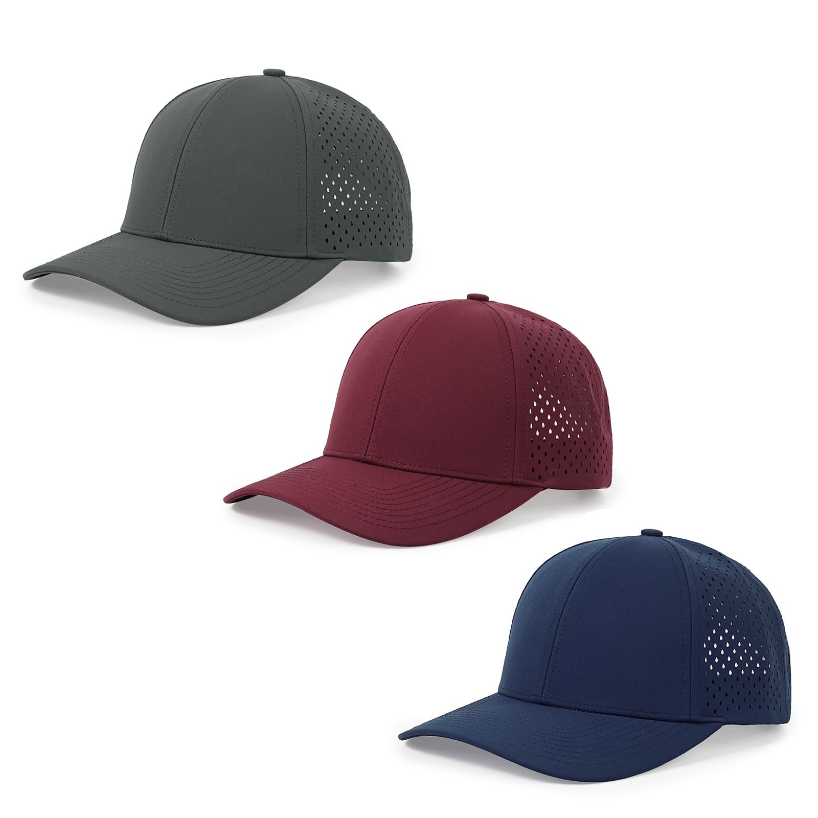 Gorra de béisbol de secado rápido con ala curvada, gorra de malla cortada con láser, gorra de pelota de golf para hombres y mujeres