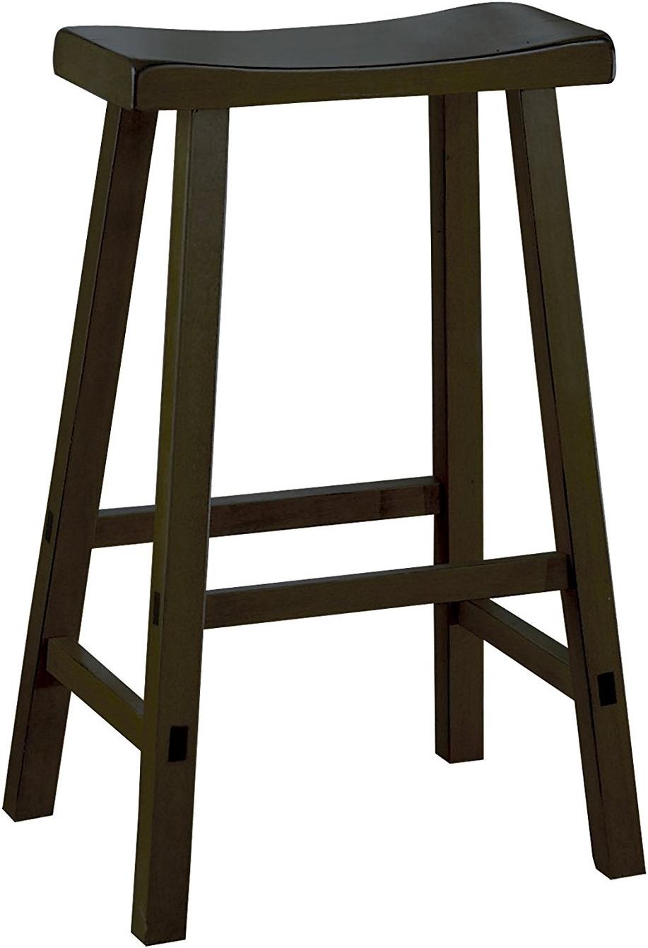 Wood Saddle Seat 29 in Bar Stool, Distressed Black
