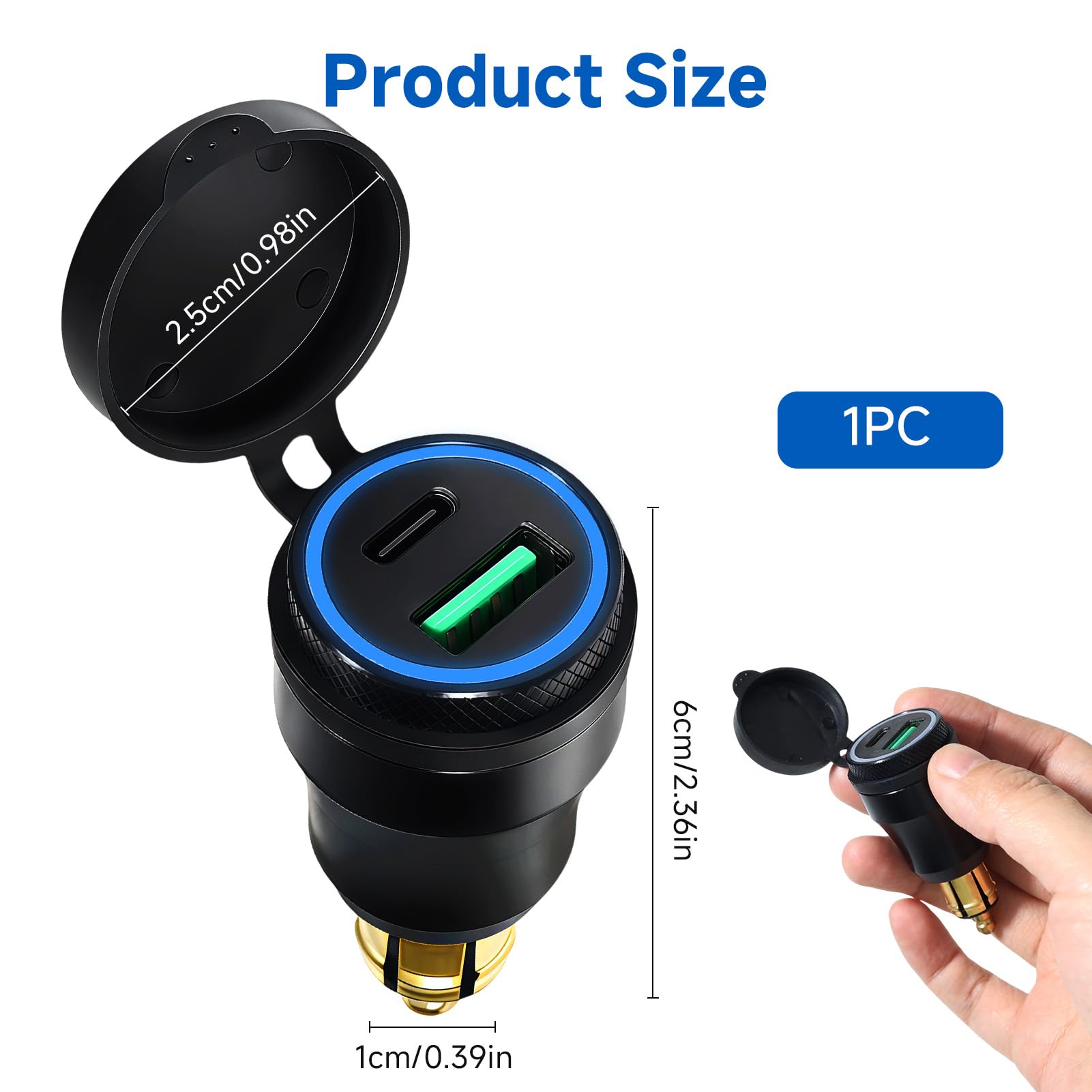 Presa USB Moto Impermeabile 30W PD QC 3.0 Ricarica Rapida Adattatore Accendisigari 12V Porta Telefono da Moto Doppio Caricatore Alluminio DIN Hella per Motocicli Europei BMW Ducati Triumph