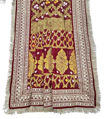 Image of Navti Creations Wedding bridal Dupatta /Chunni in banarasi silk Brocade with Katrina Kaif's Marriage dupatta's Embroidery border and 4 side golden Kiran