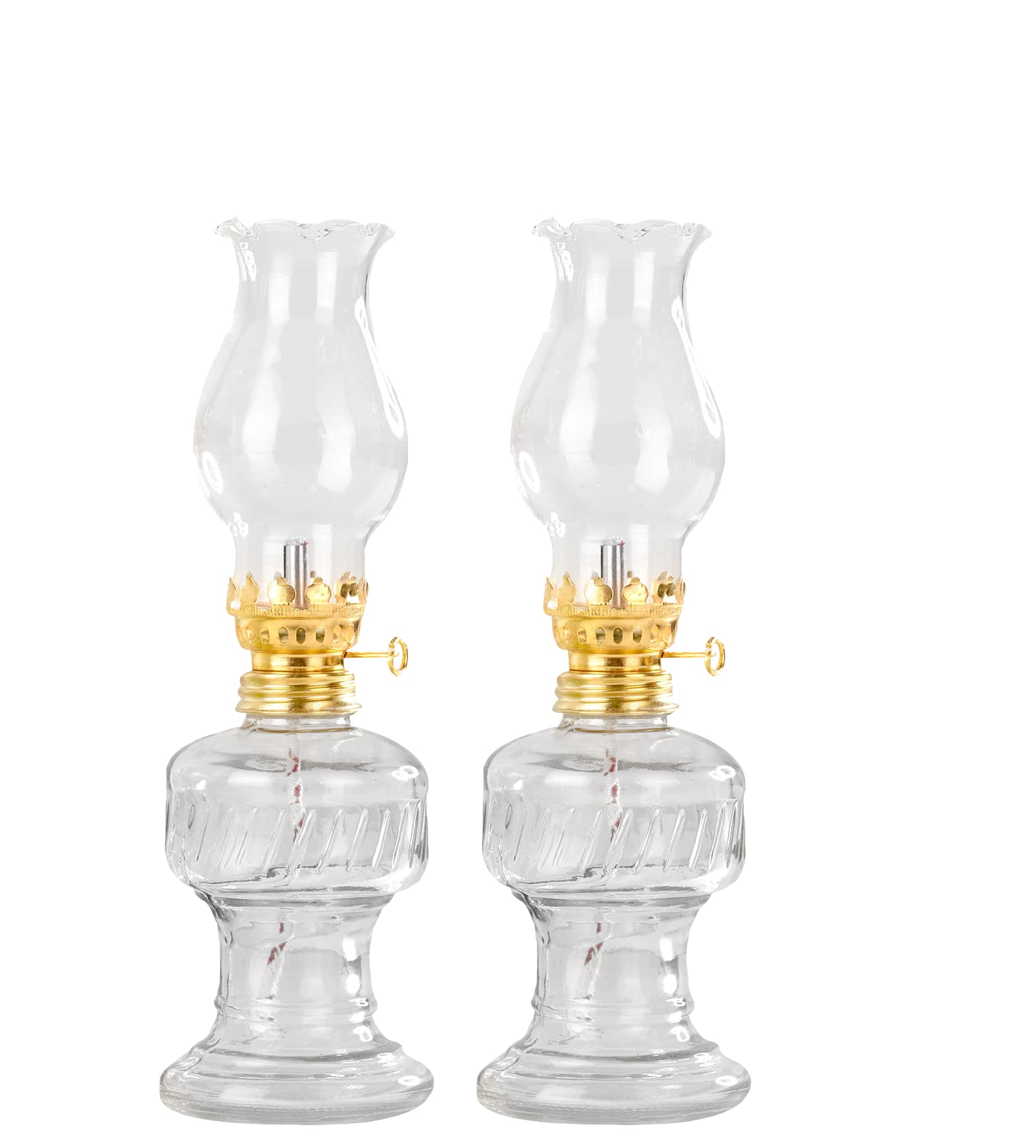 2x Öllampe aus Glas mit goldener Drehfassung 21 cm | Petroleumlampe mit Baumwolldocht | Perfekt für die Ideale Hochzeit | Oil lamps perfect for the Wedding day