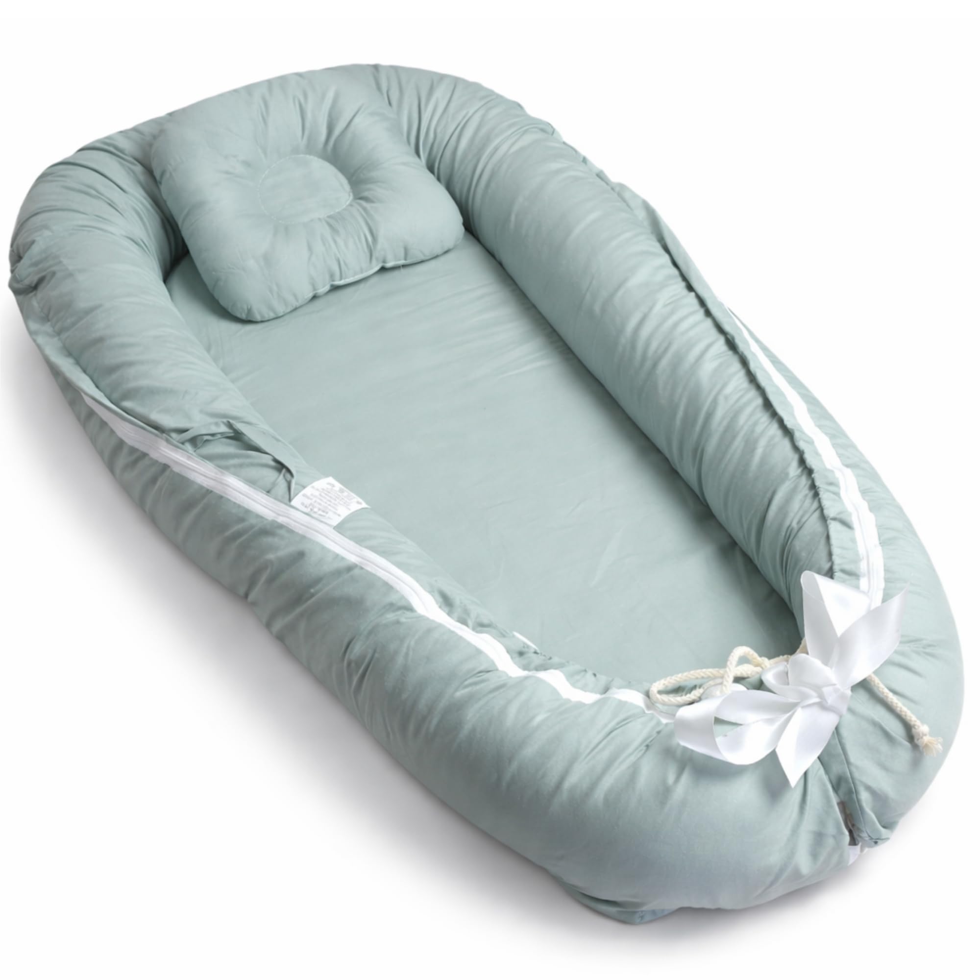 Reductor de Cuna Bebé 0 Meses Verde Pastel – Nido de Algodón con Almohada Protectora, Colchón Desmontable y Funda Lavable, Ideal para Colecho y Cuna