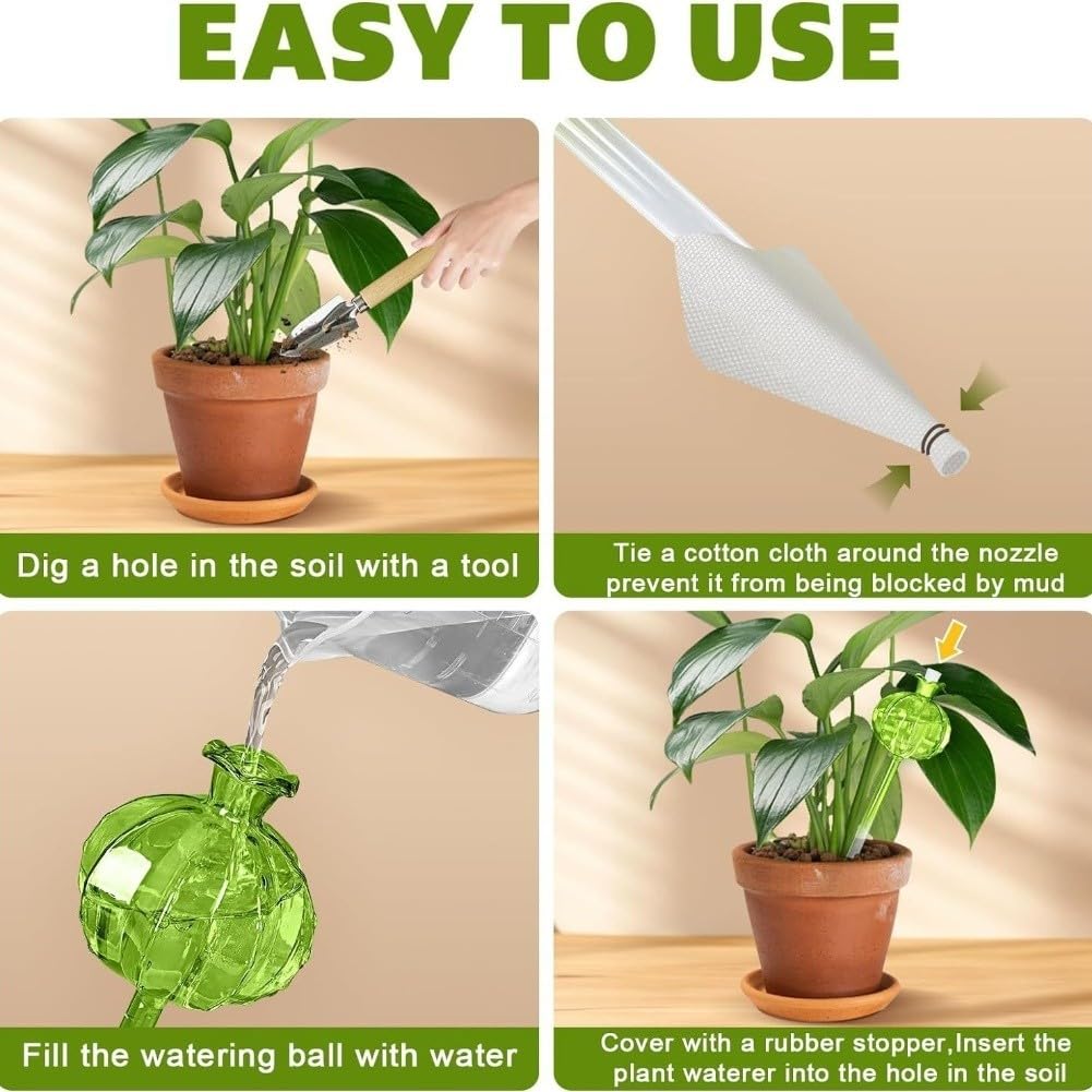 ZYNCUE Lot de 4 globes d'arrosage automatique pour plantes d'intérieur - En verre synthétique - Pour la maison, le jardin, les vacances