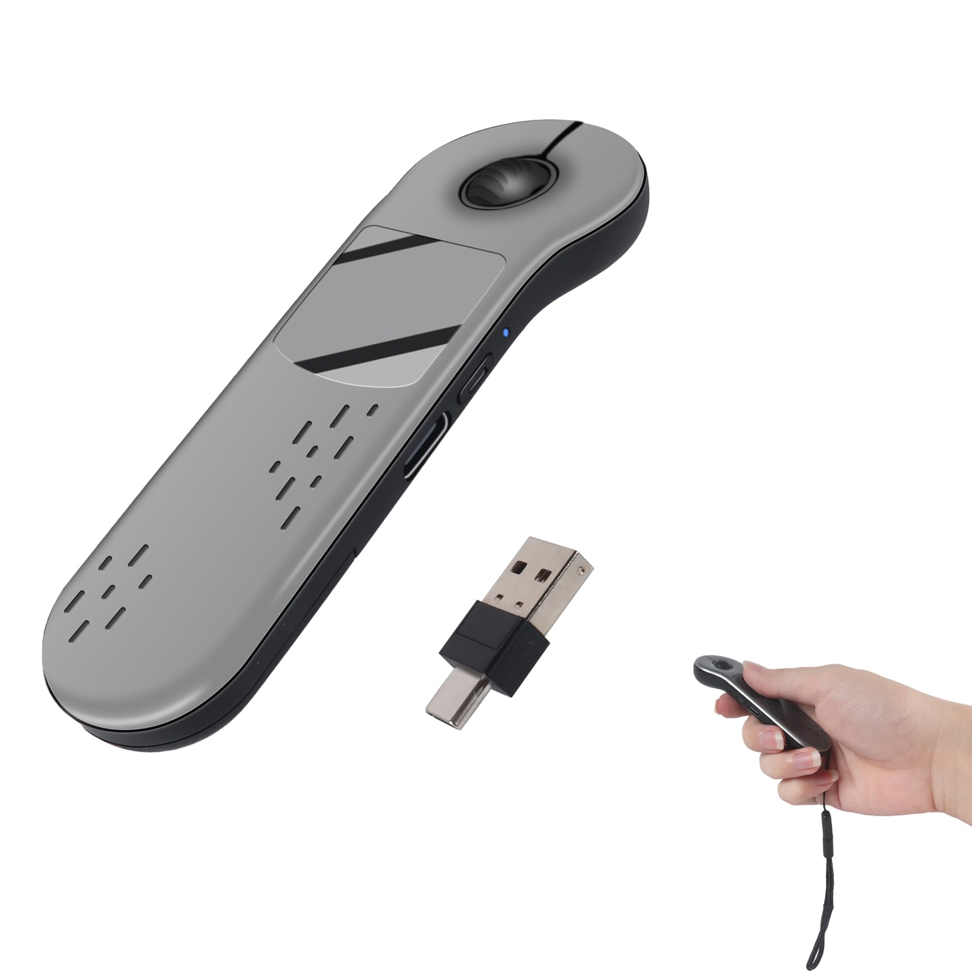 Air mouse, Bluetooth+2.4G，Wireless, USB+Type-C integrated receiver, compact, multifunctional, TIKTOK/INS/e-book reading/remote photography selfies, compatible with smartphone/tablet/laptop/PC (Gray)-image-36